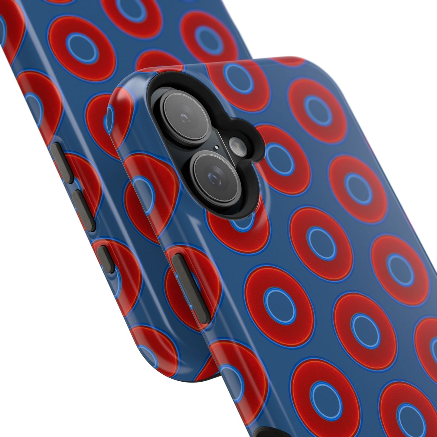Impact-Resistant Lumpy Donut Case - red vivid donut print w/light navy blue background