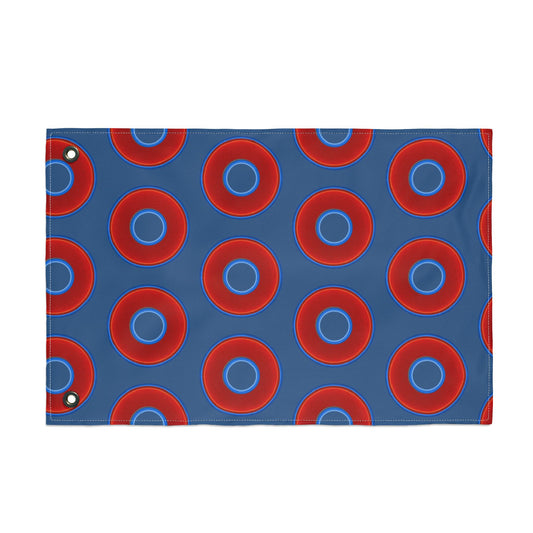 Lumpy Flagpole Sitters - Donut Flags [12" x 18"] - red vivid donut print w/light navy blue background
