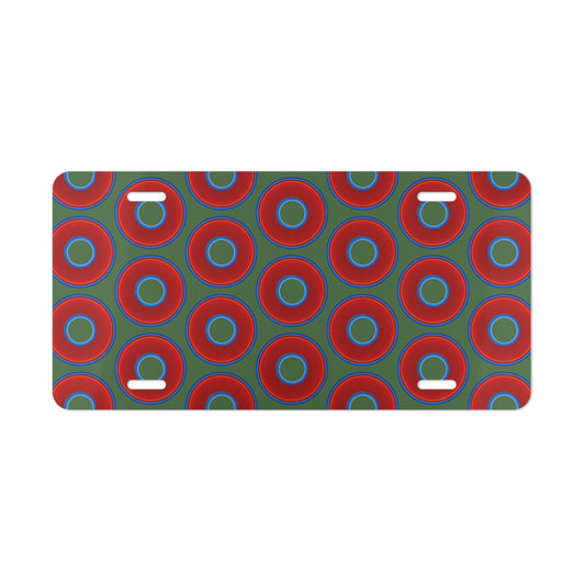 Lumpy Donut Vanity Plate - red vivid donut print w/dark green background