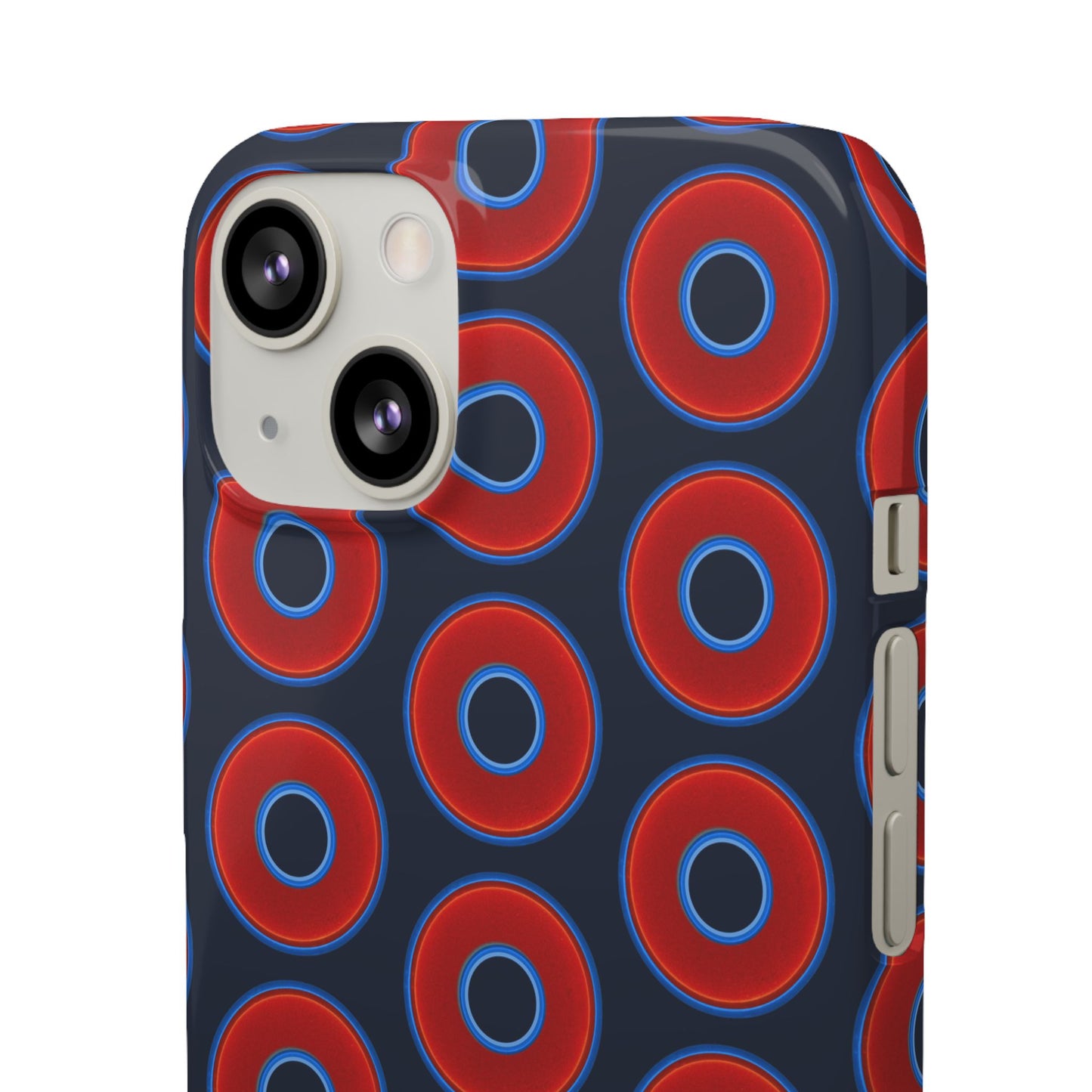 Lumpy Donut Snap Case - red vivid donut print w/midnight teal blue background