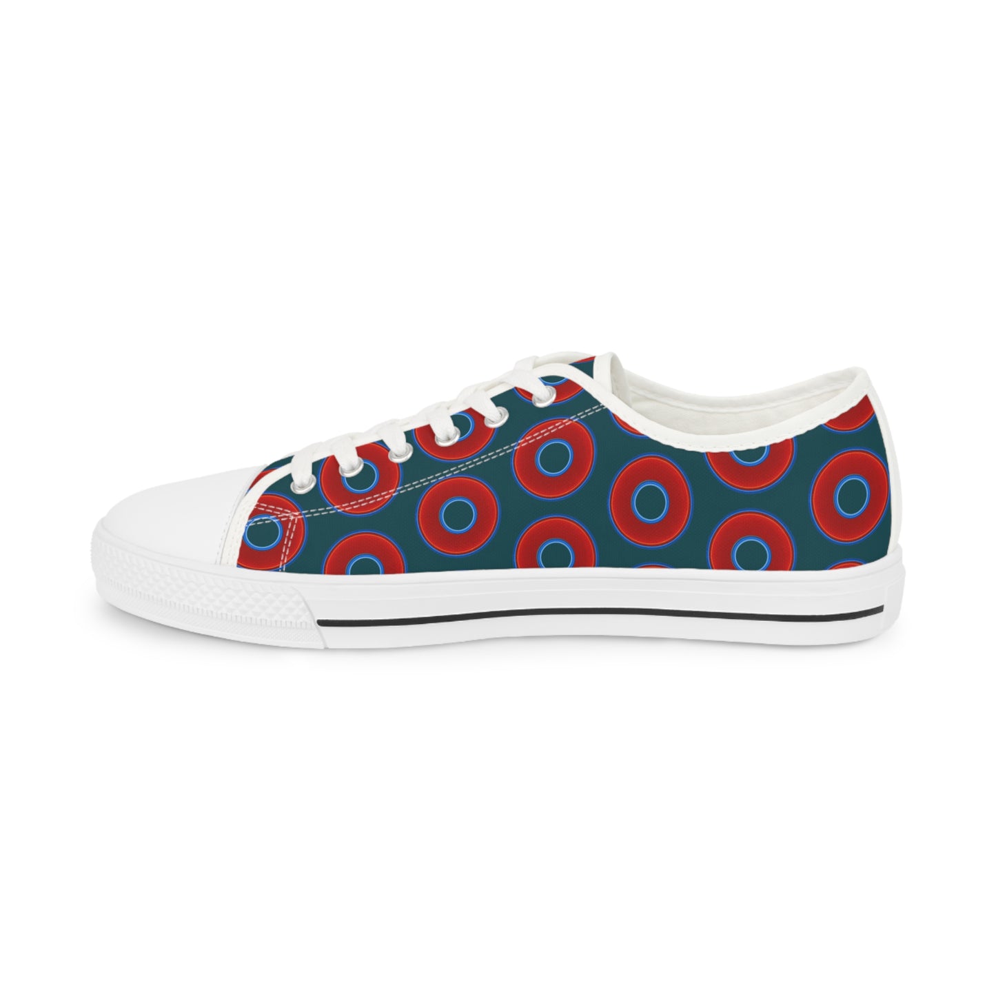 Men's - Low Top Chuck Taylors - large vivid red donut print w/midnight green background