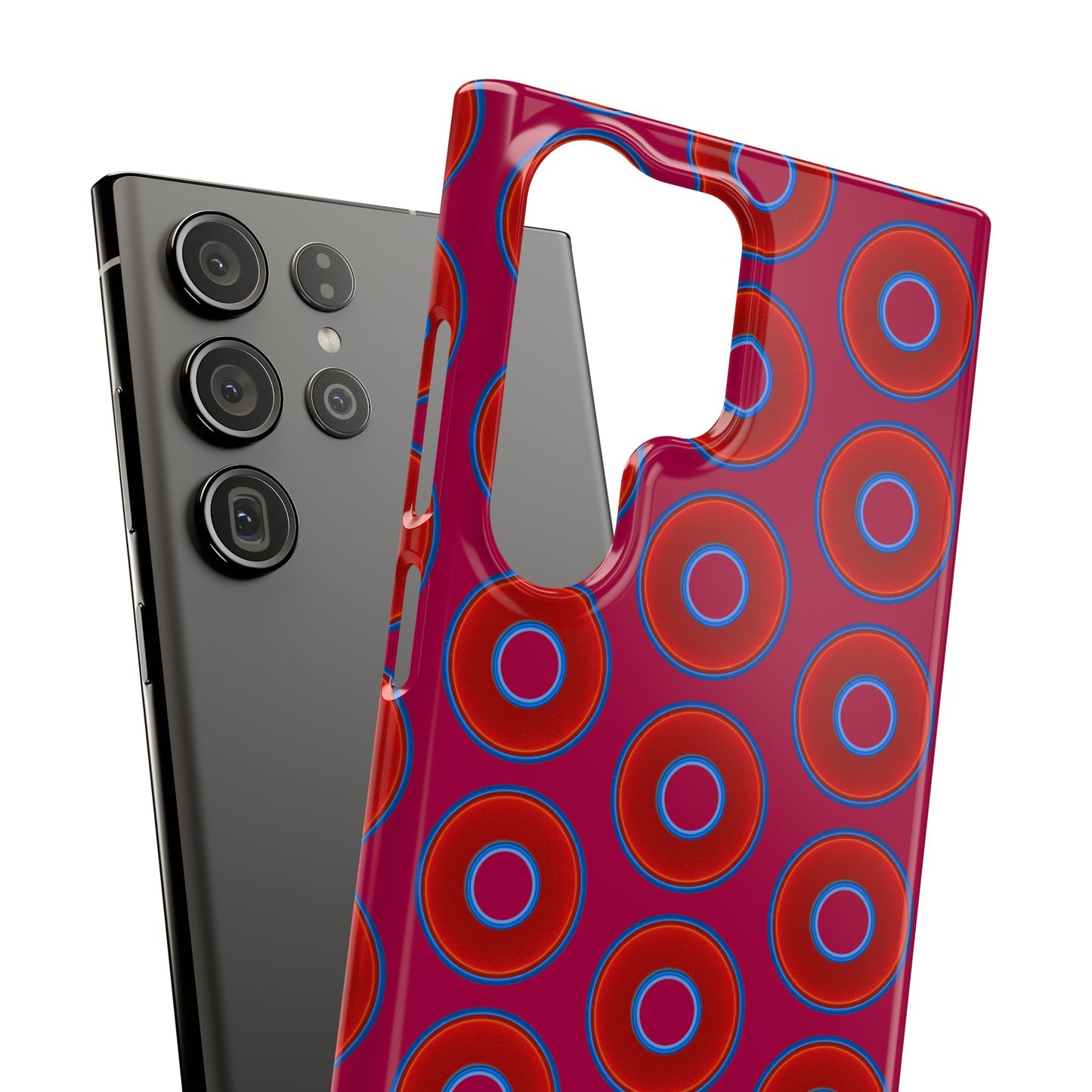 Lumpy Donut Snap Case - red vivid donut print w/dark magenta background