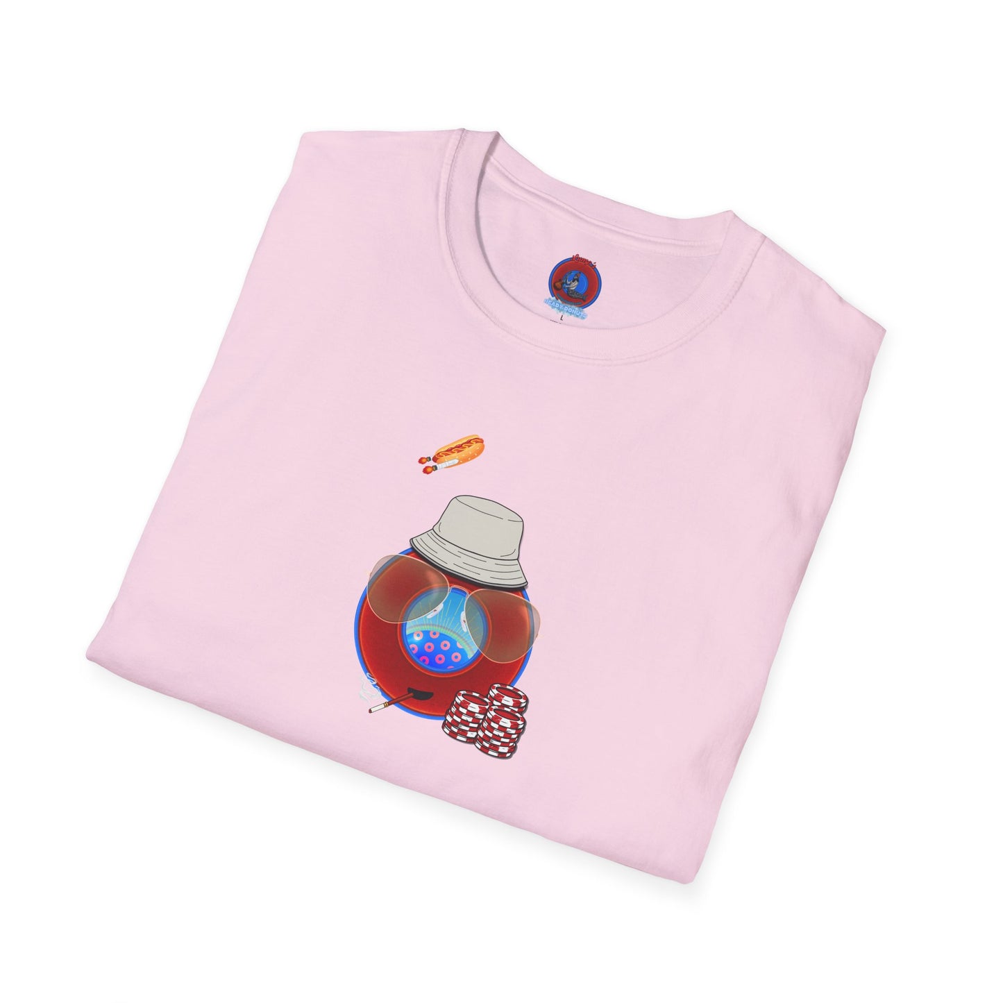 Classic Donut Tee - Unisex Soft-Style - "Gonzo Donut - Fear & Loathing in Gamehendge" -  vivid red donut w/raw dogger - variant 6