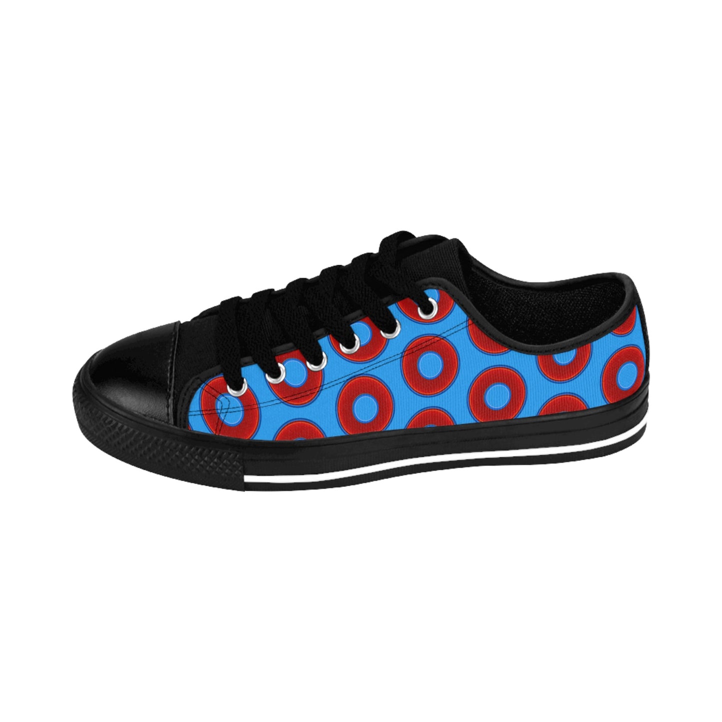 Men's Cushiony Convectors - Low Top - large red vivid donut print w/sky royal blue background