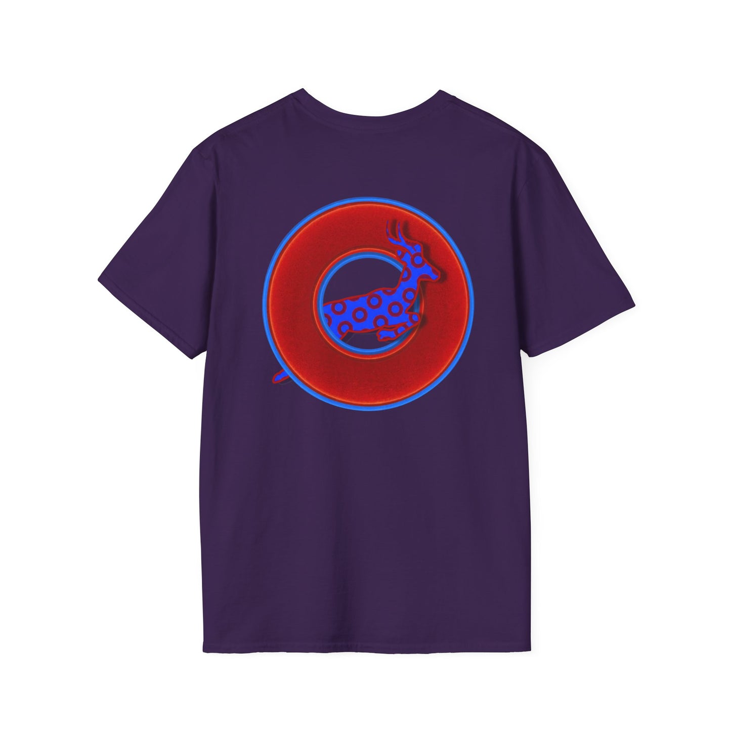 Classic Donut Tee - Unisex Soft-Style - "Out of Control Donut" - vivid red donut - variant 2 "jumping on through"