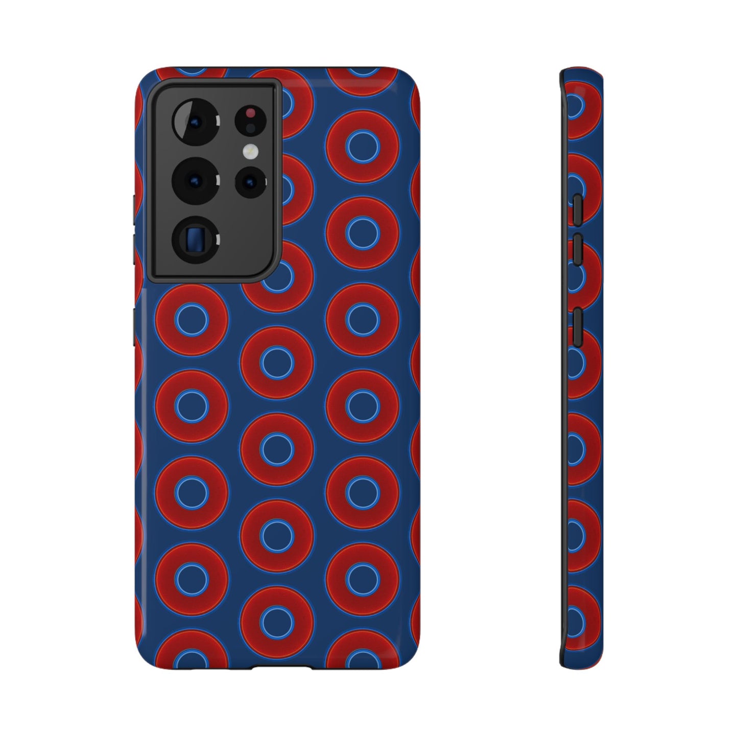 Impact-Resistant Lumpy Donut Case - red vivid donut print w/Atlantic navy blue background