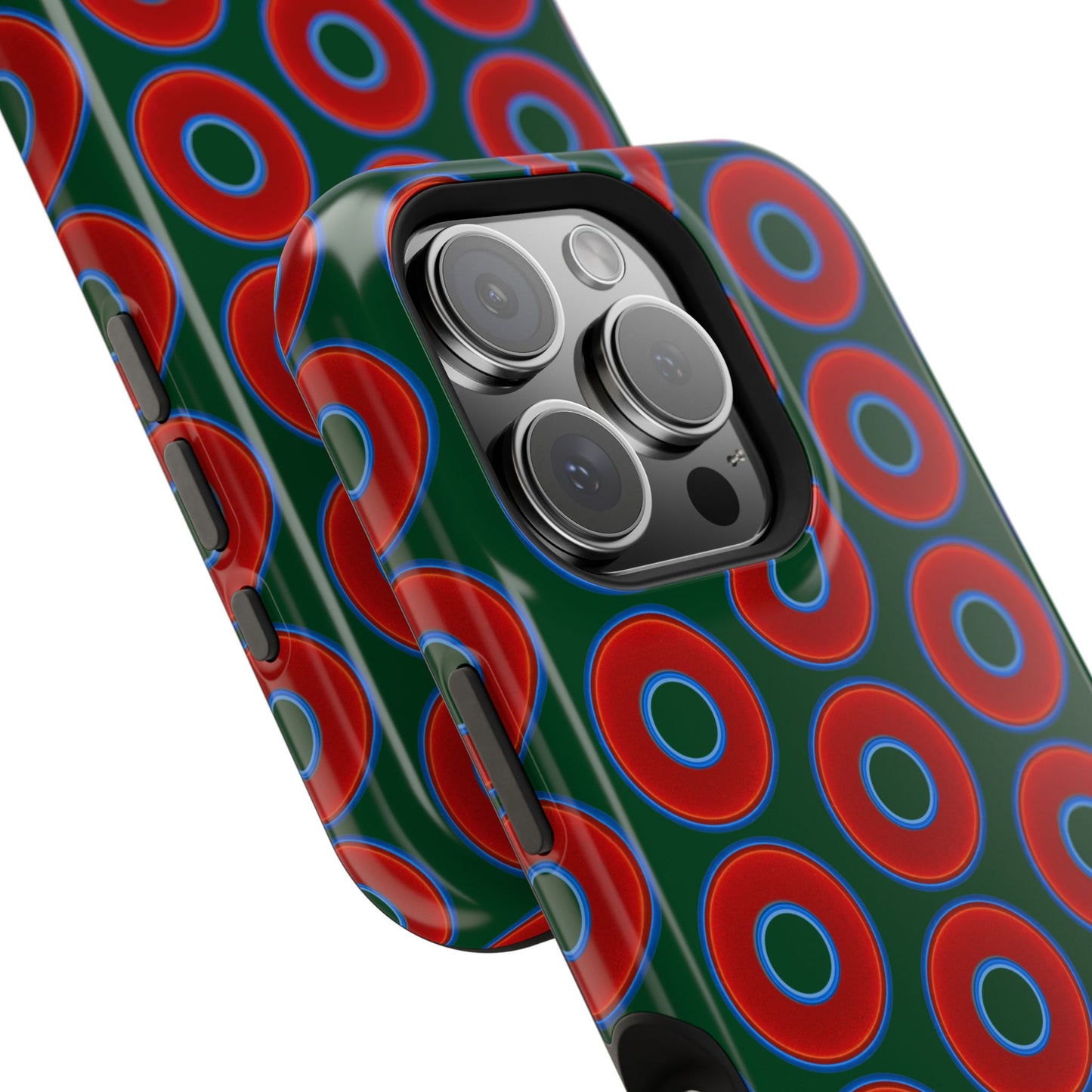 Magnetic Tough Donut Case - red vivid donut print w/deep pond green background