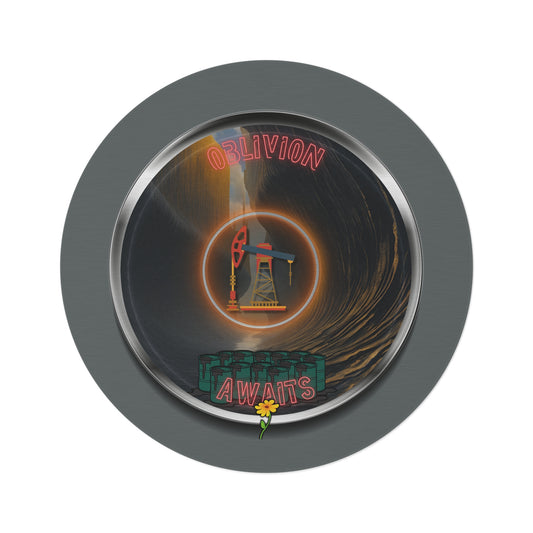 Round Room - 5 ft x 5 ft Lumpy Donut Rug - "The Donut Rug Splashed In Oil" - vivid dark brown/silver pic donut w/dark gray background - [*Charitable Donut]