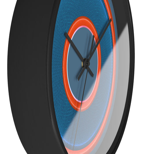 Lumpy Wall Clock - blue rustic donut w/light red/orange edging - variant 6 w/steel blue background