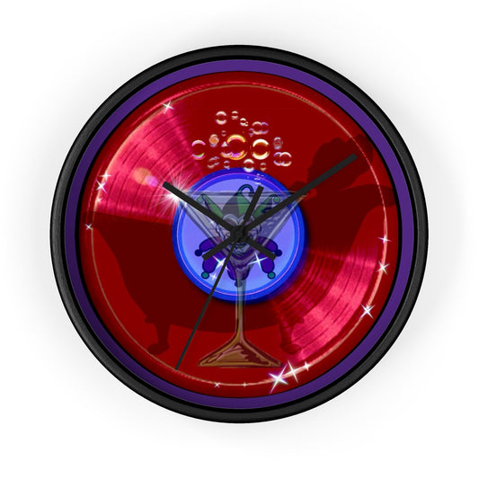Lumpy Wall Clock - "The Joker's Personal Donut Clocks" - variant 3 - vivid red donut w/midnight blue background