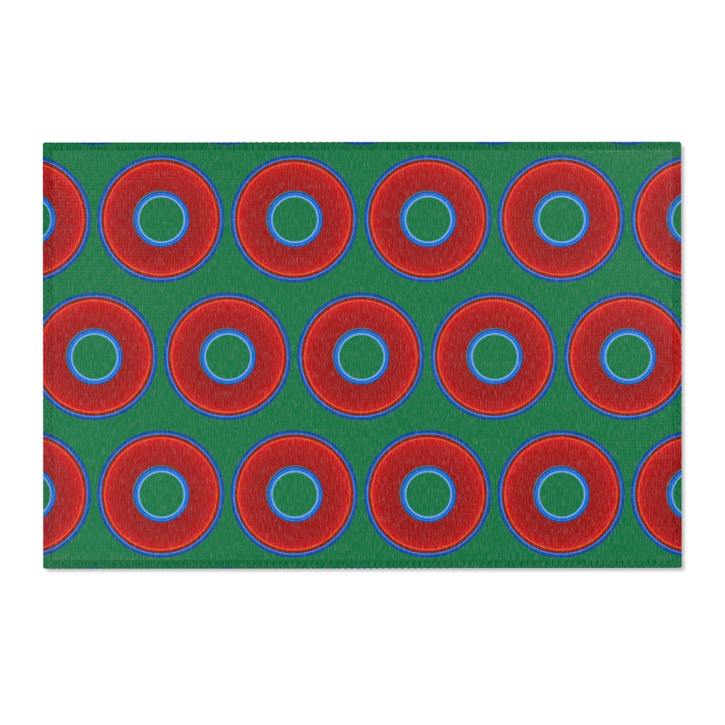Lumpy Donut Print Rug - choice of 3 sizes - vivid red donut print w/green background