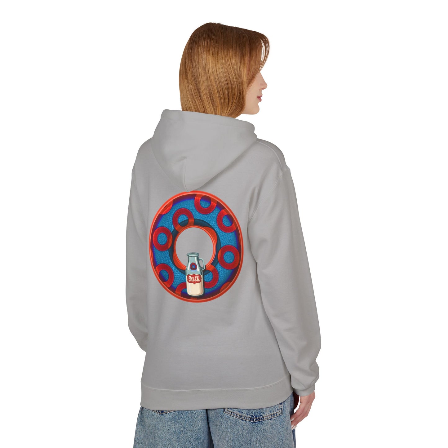 Fleece Harry Hoodies [Midweight Soft-style] - "Wooked Cream Dairy - YEMSG Donut" - blue/red rustic paradox donut - variant 1