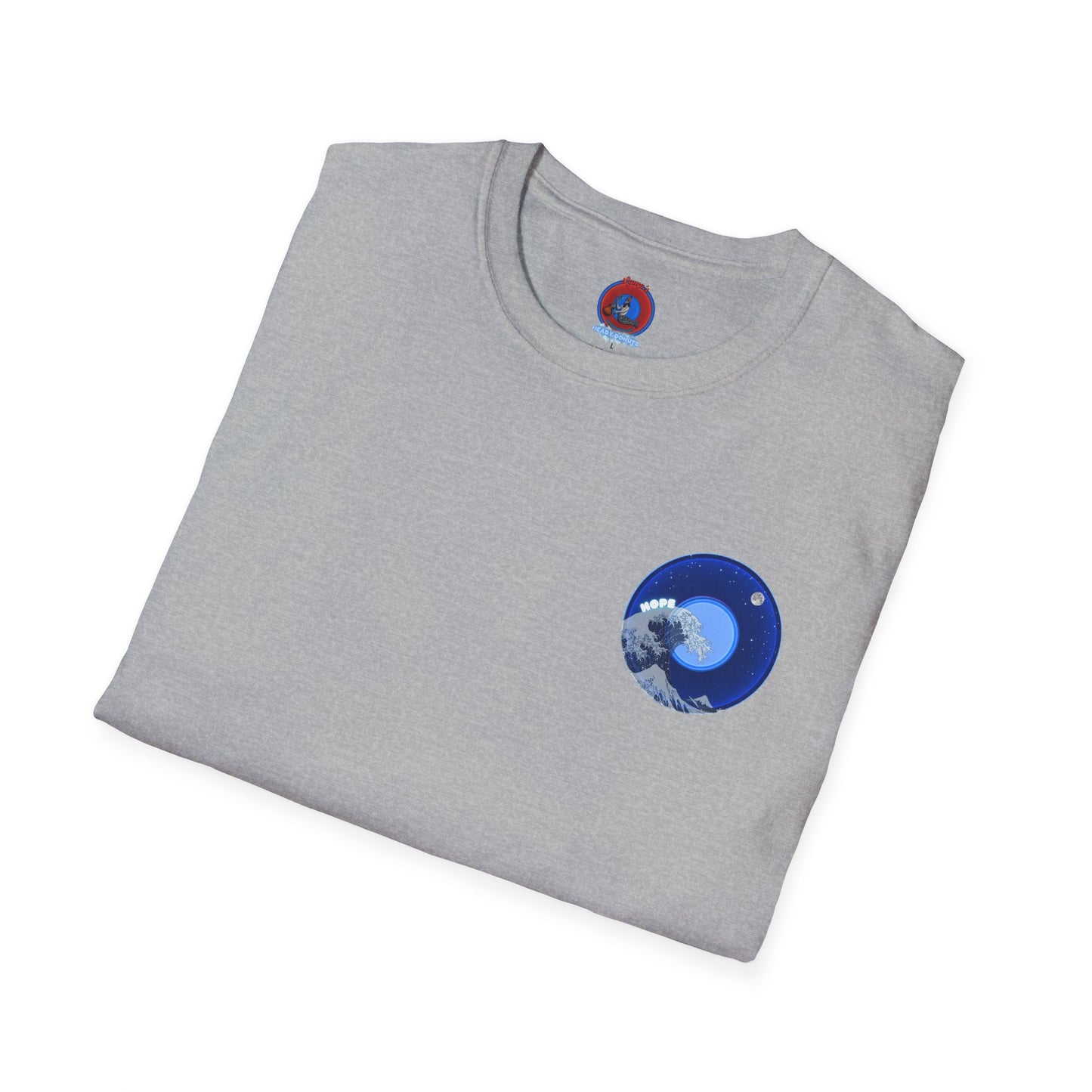Classic Donut Tee - Unisex Soft-Style - "The Hopeful Waving Donut" - vivid blue donut