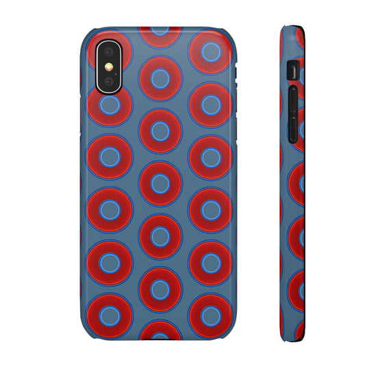 Lumpy Donut Snap Case - red vivid donut print w/steel blue background