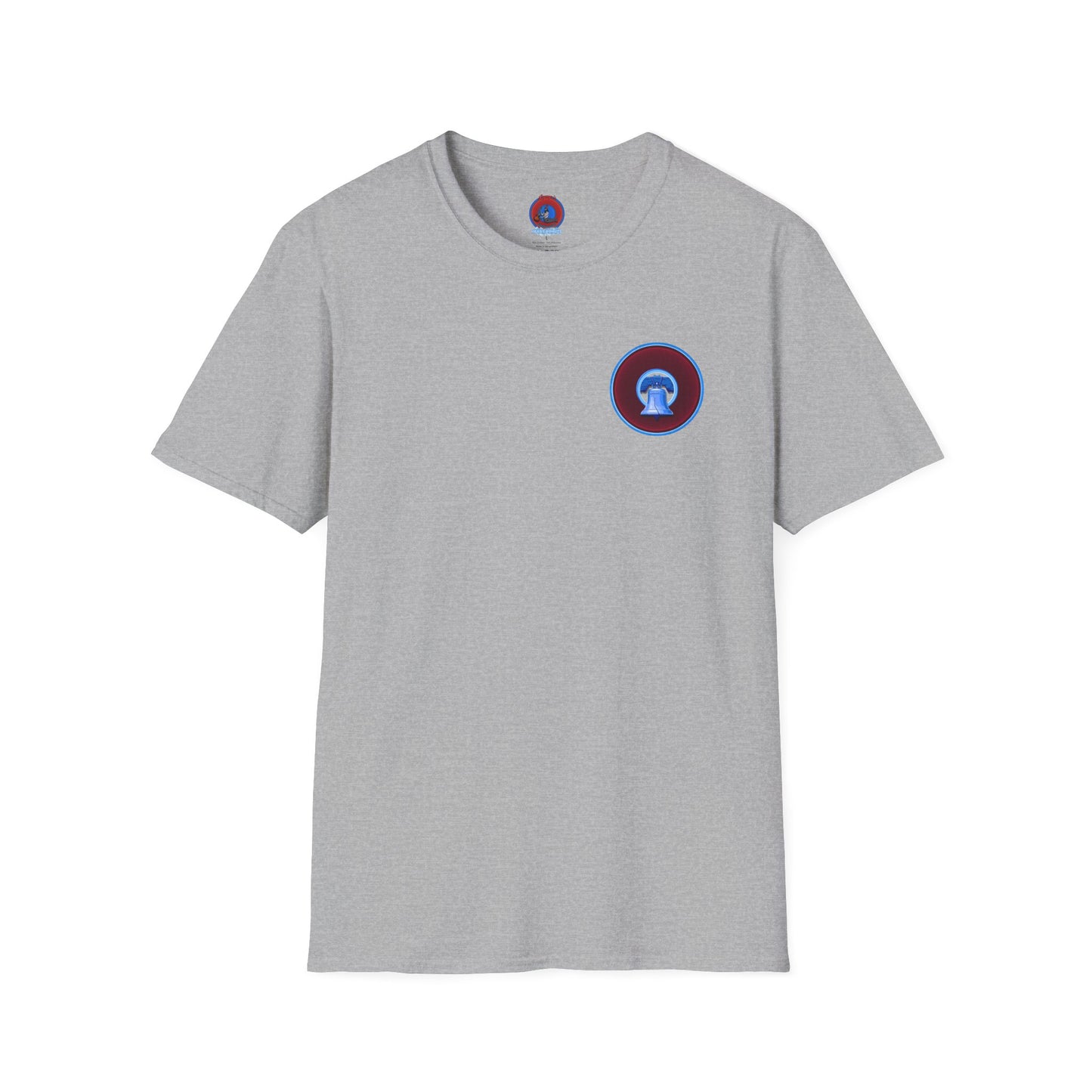 Classic Donut Tee - Unisex Soft-Style - "Brotherly Donuts Jawn" - vivid dark purple-red/light blue donut