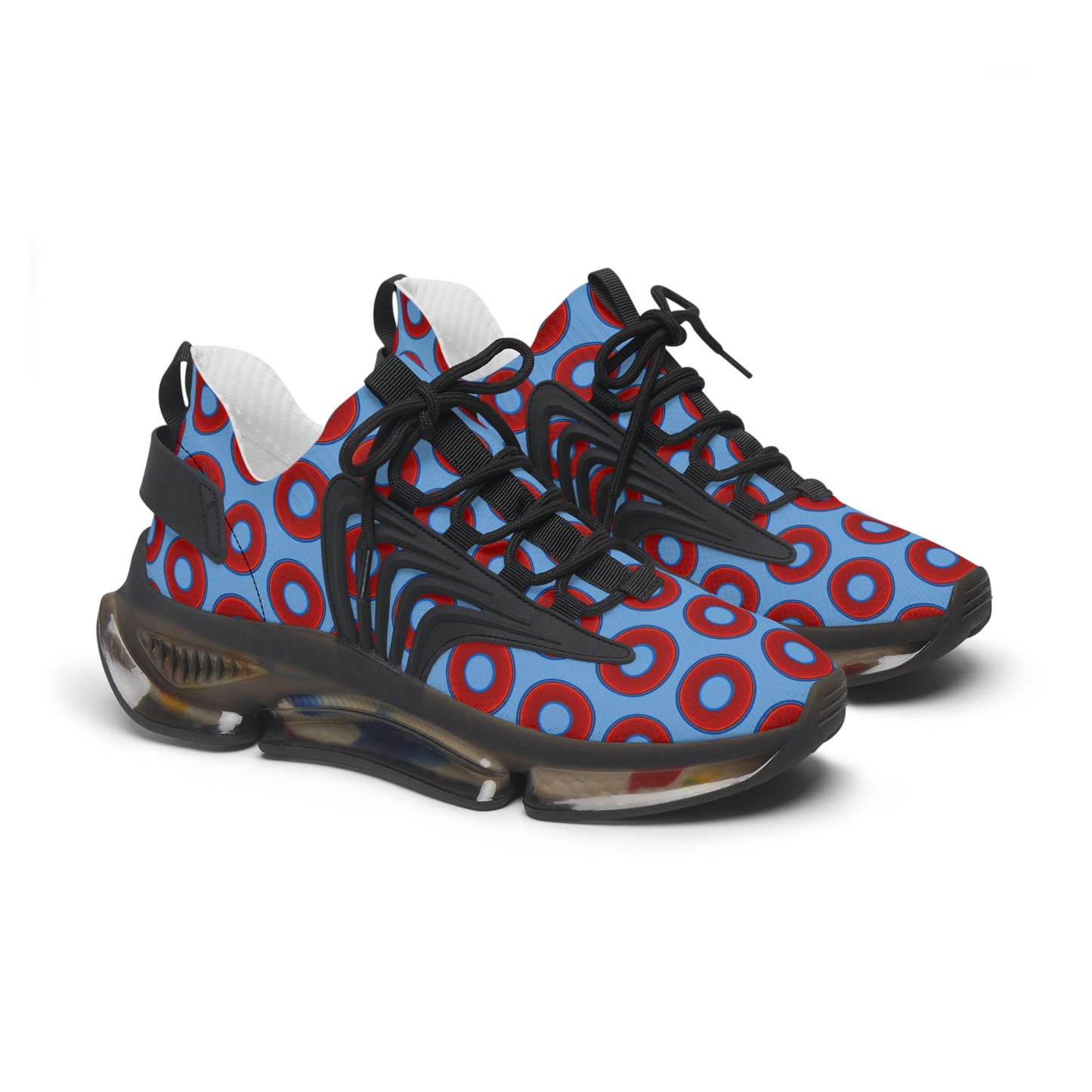 Women's Donut Kicks - red vivid donut print w/light blue background