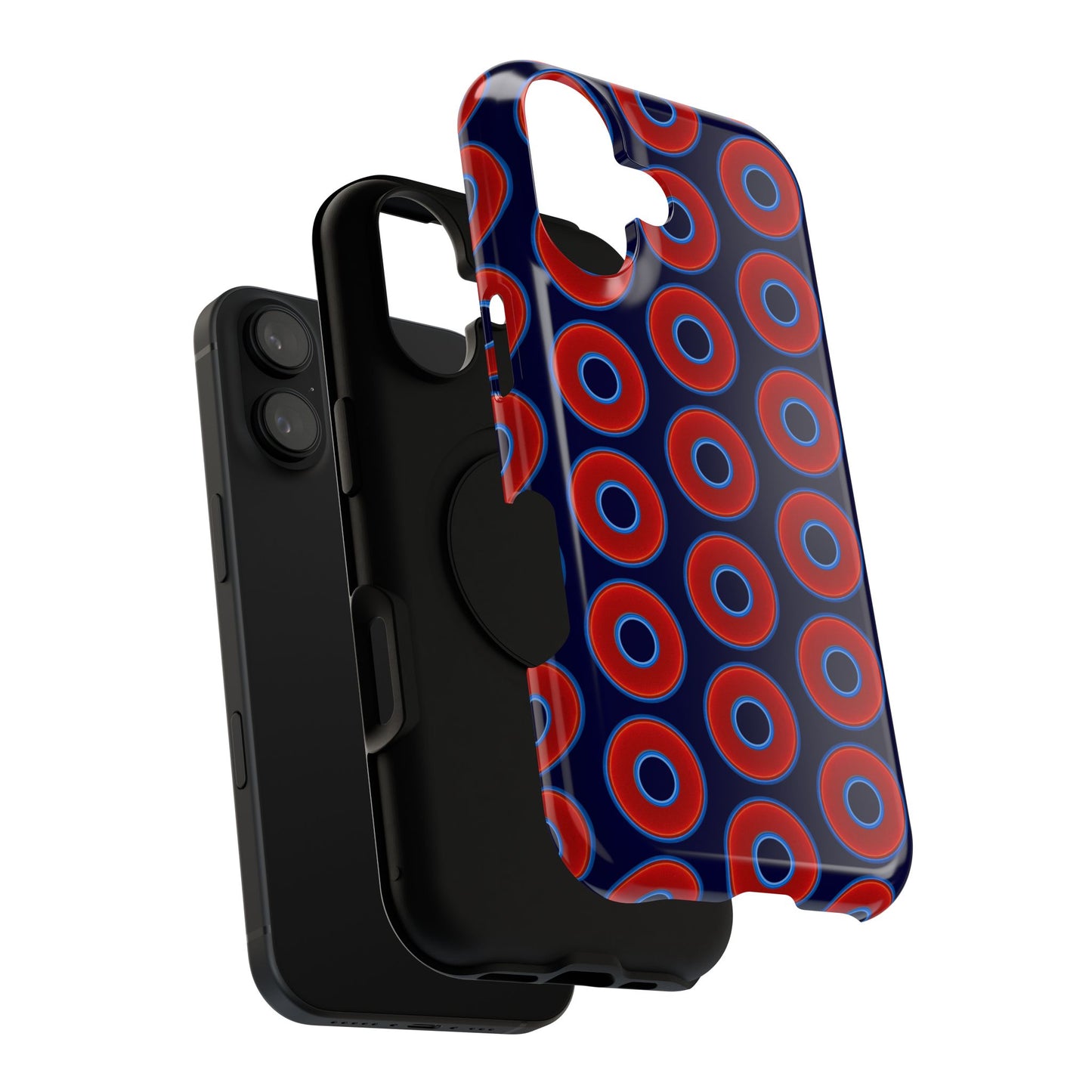 Impact-Resistant Lumpy Donut Case - red vivid donut print w/midnight blue background