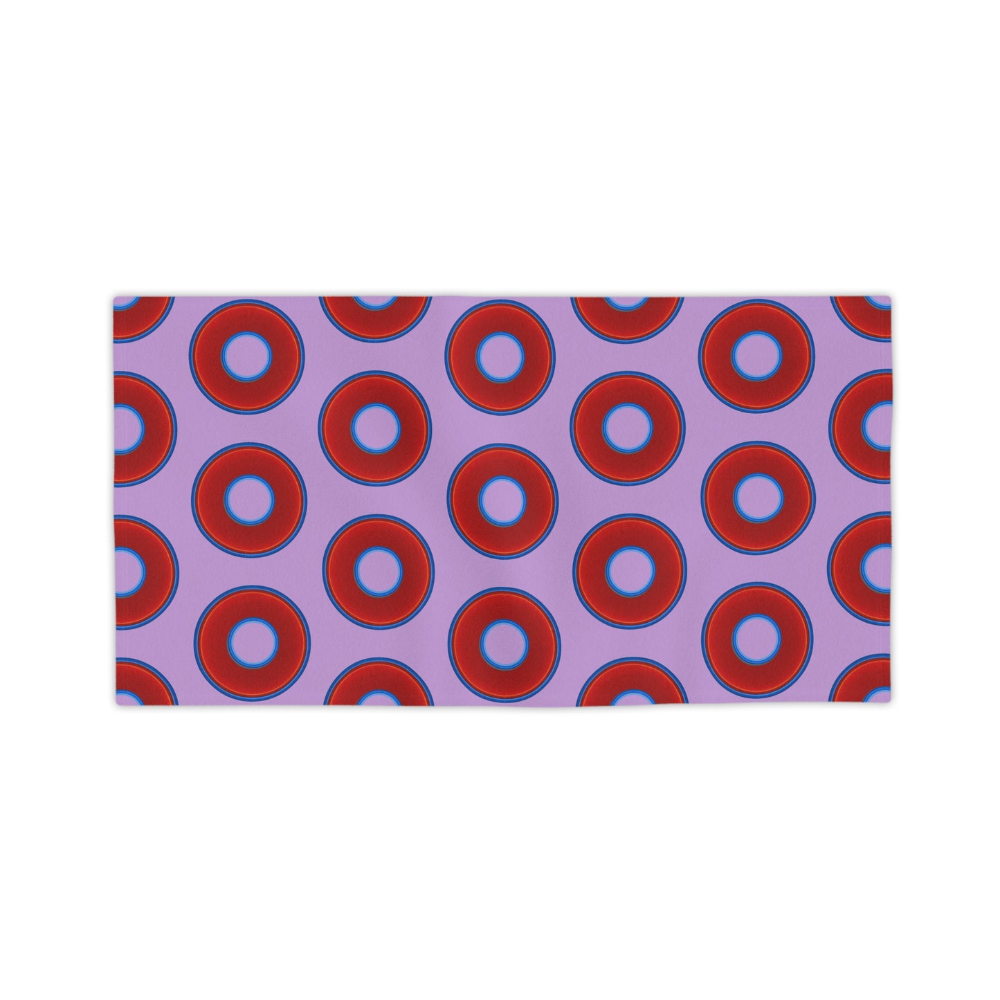 Lumpy Donut Towels - vivid red donuts w/wisteria purple background