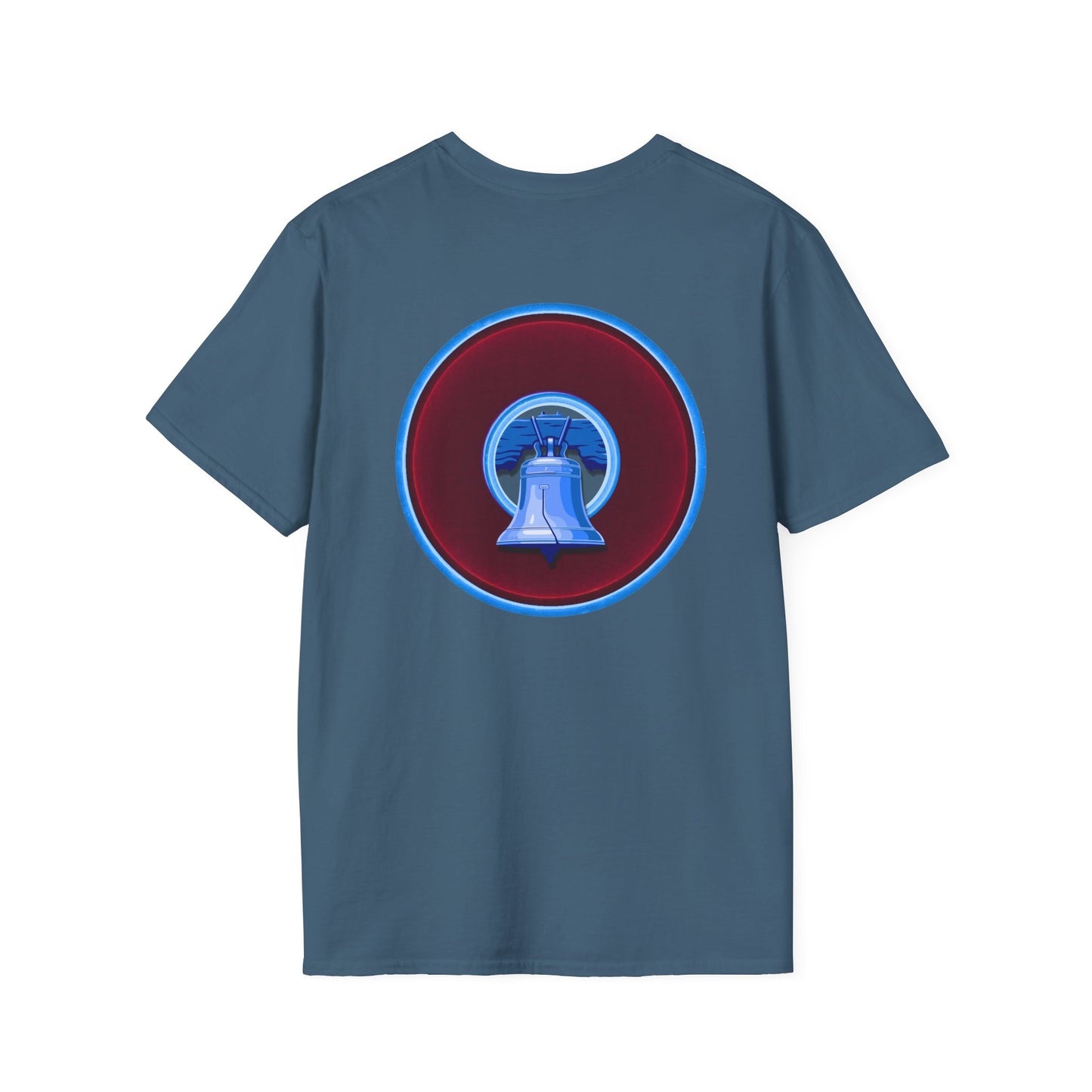 Classic Donut Tee - Unisex Soft-Style - "Brotherly Donuts Jawn" - vivid dark purple-red/light blue donut