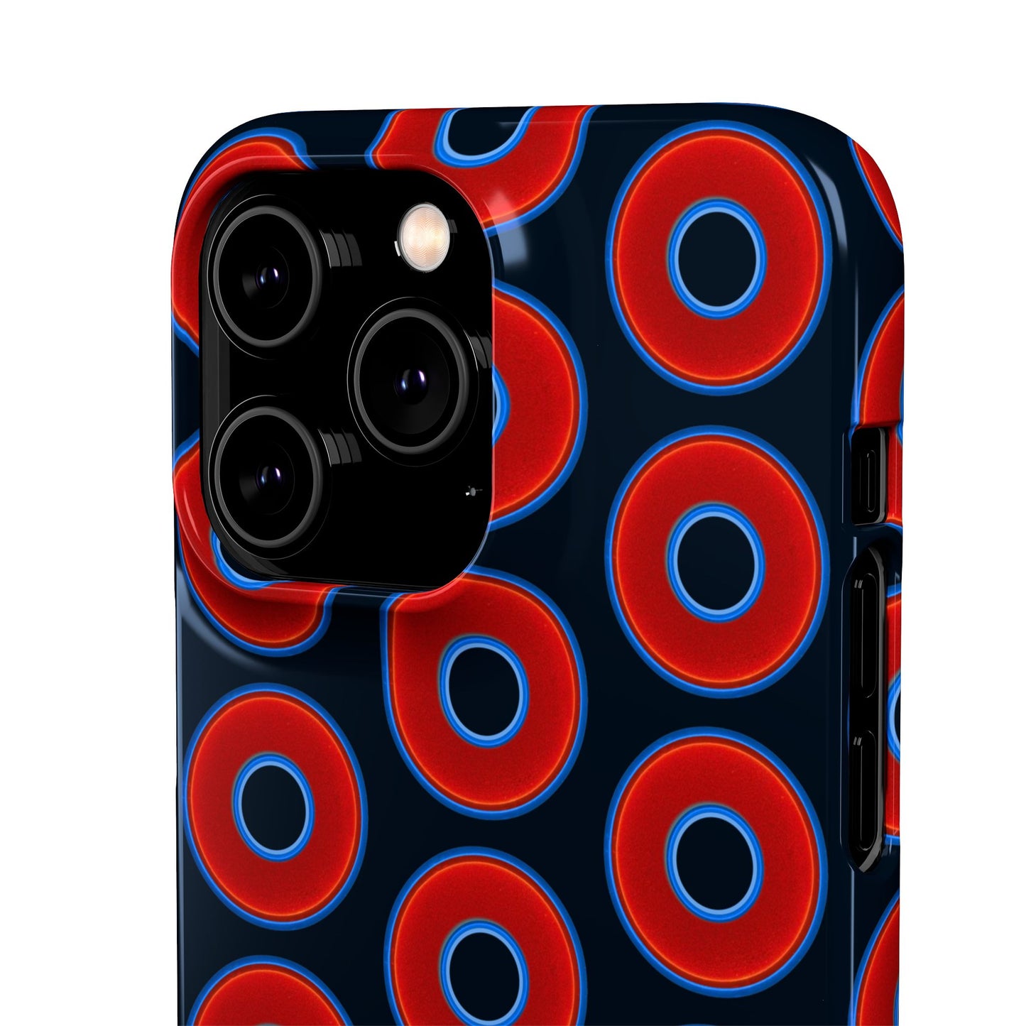 Lumpy Donut Snap Case - red vivid donut print w/blue charcoal background