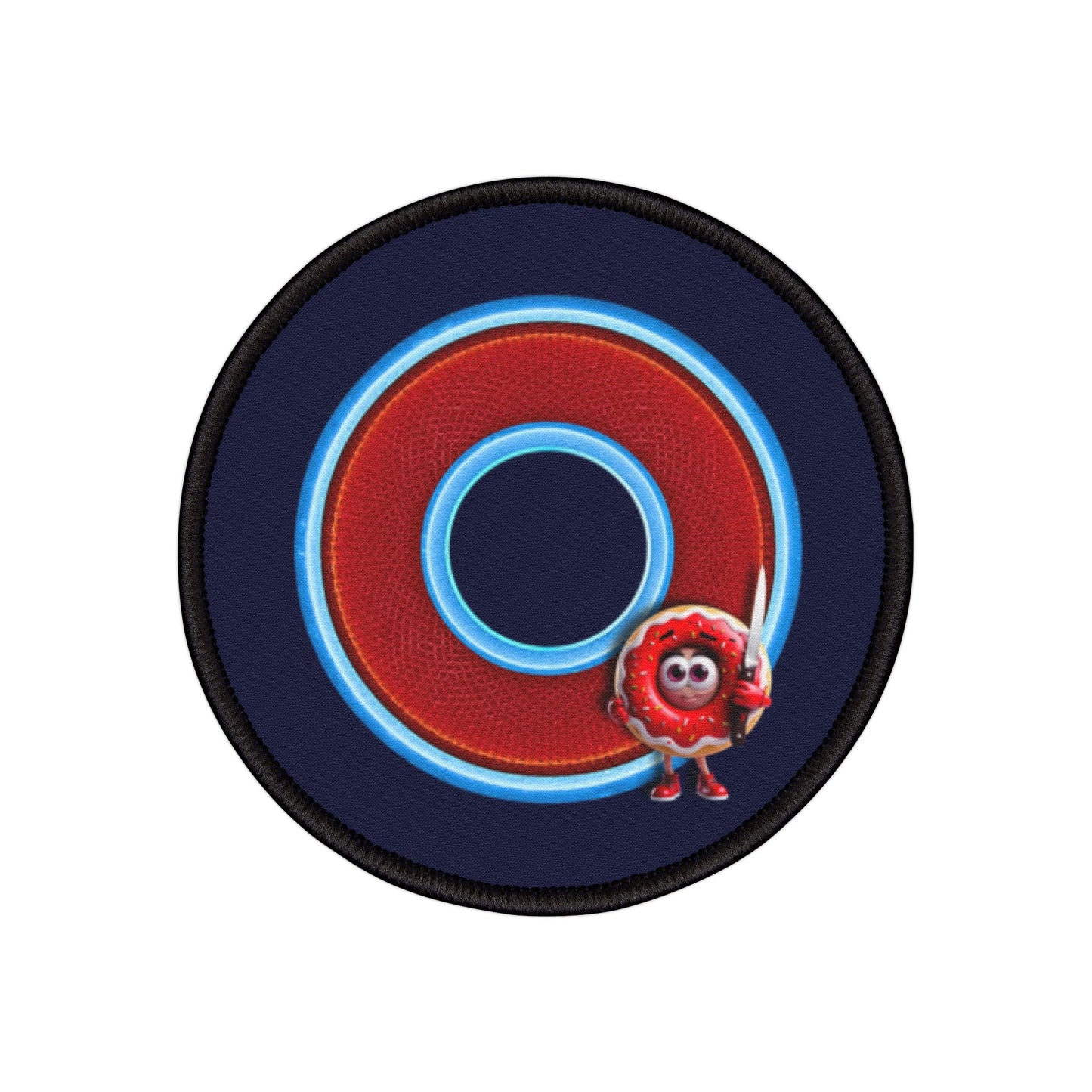 Iron-On Donut Patch - "My Phriend the Donut's Patch" - rustic red/light blue donut - variant 1