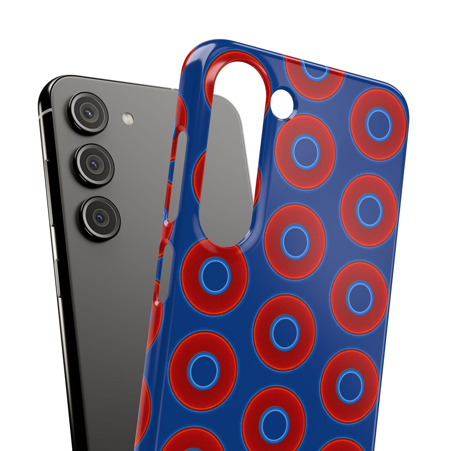Lumpy Donut Snap Case - red vivid donut print w/dark blue background