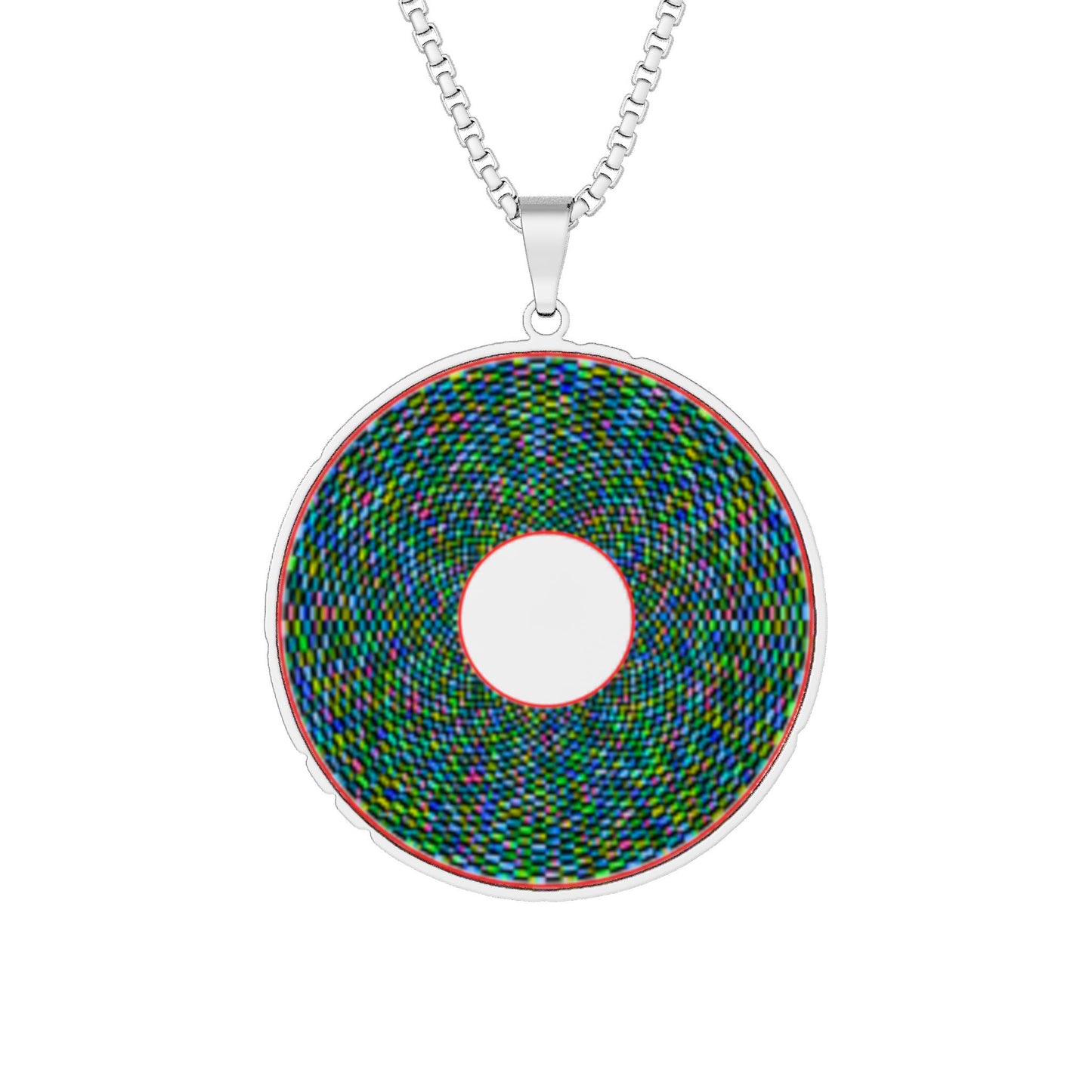 Lump's Heady Donut Necklace - 1" x 1" Stainless Steel Pendant - "Plain Pixilated Donut" - multi-colored pixilated donut - variant 1