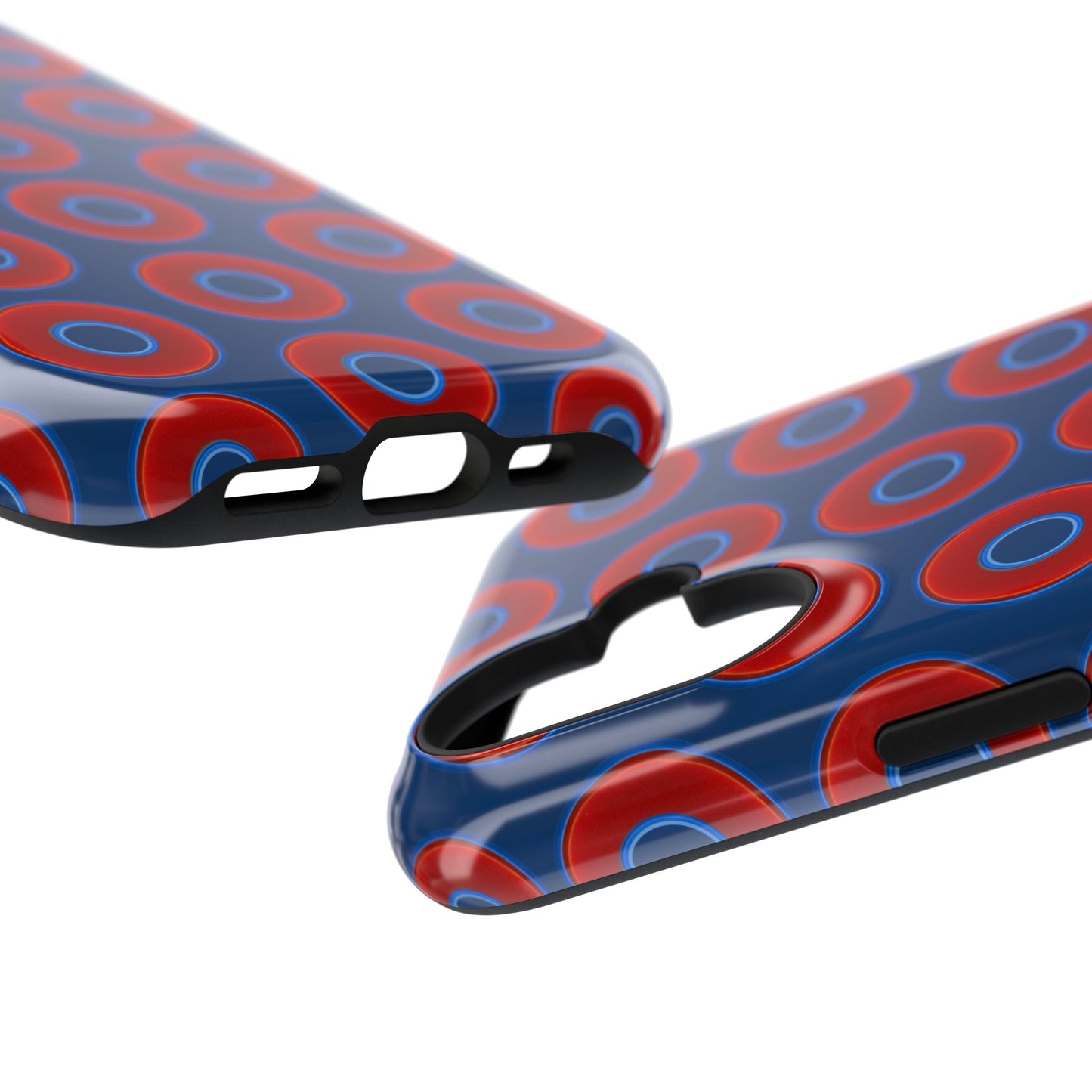 Impact-Resistant Lumpy Donut Case - red vivid donut print w/Atlantic navy blue background
