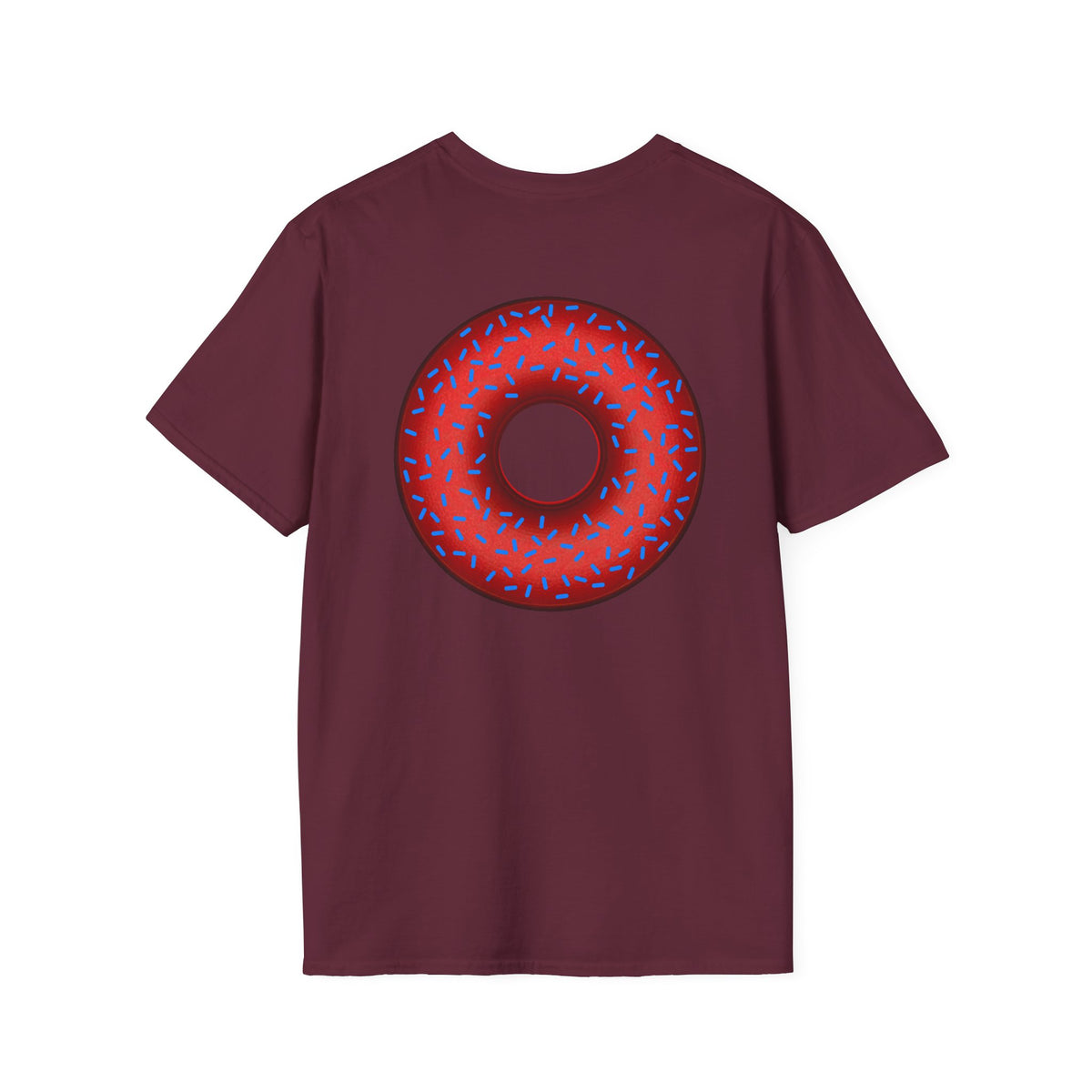 Classic Donut Tee - Unisex Soft-Style - "Plain Plump Donut w/" - plump red donut w/blue sprinkles