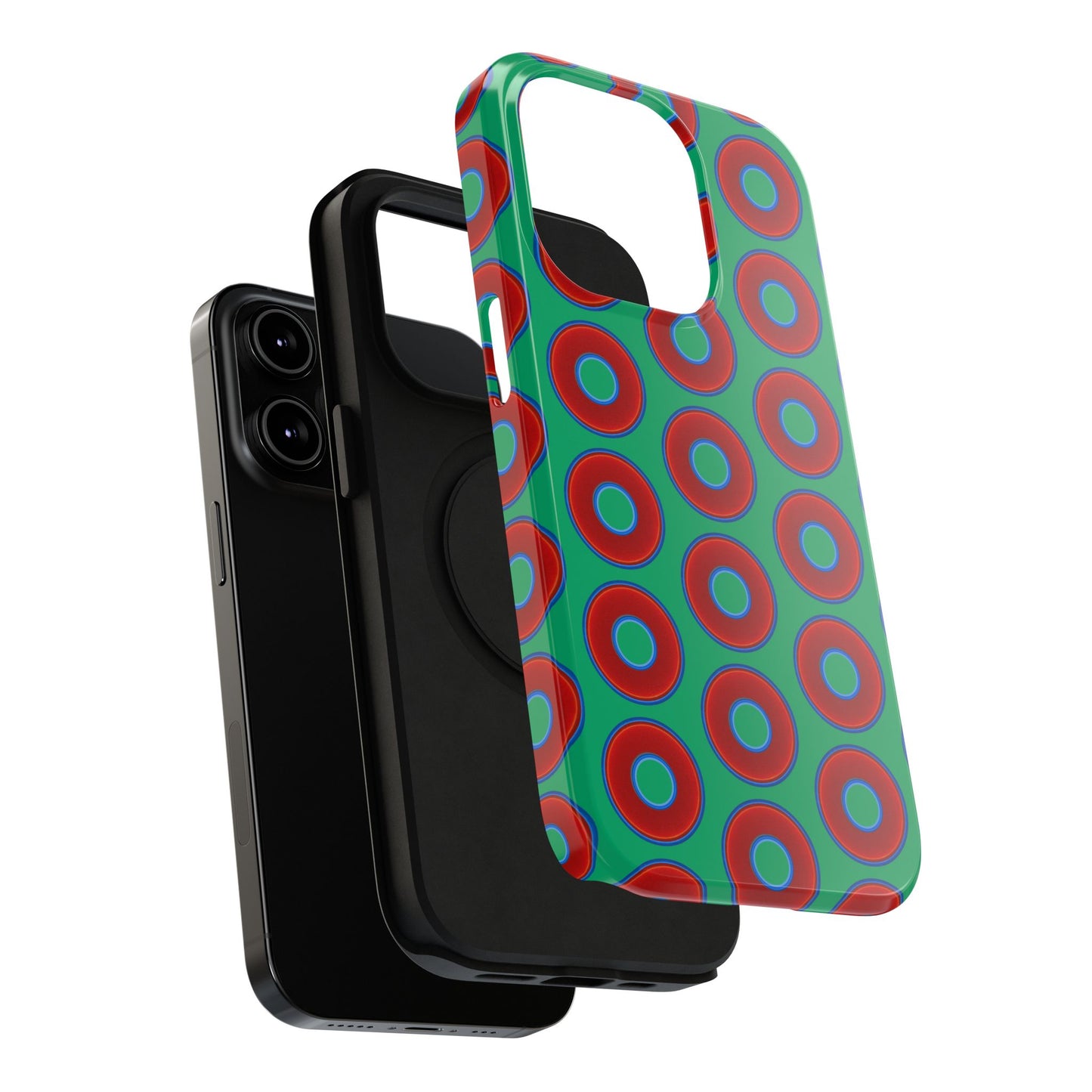 Impact-Resistant Lumpy Donut Case - red vivid donut print w/jade green background