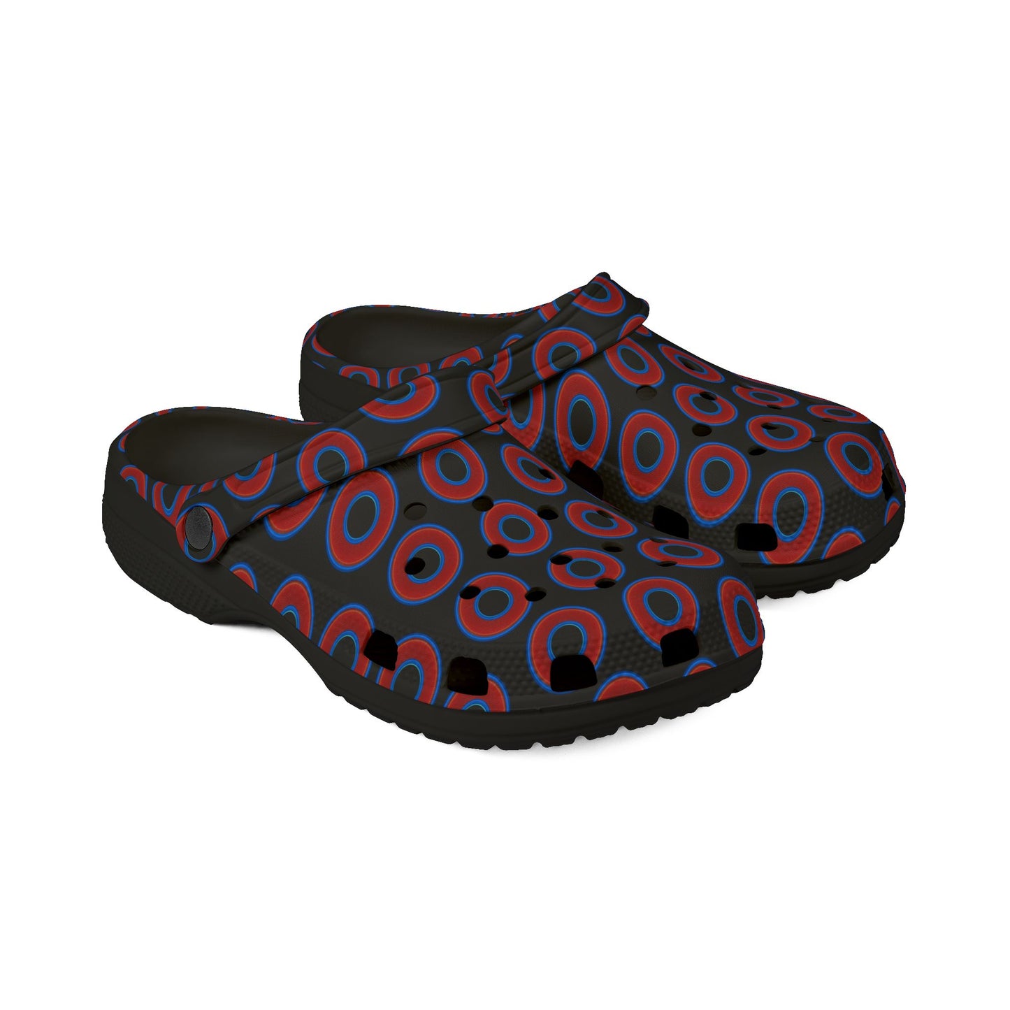 Spatchcocks - donut slip-on shoes - red rustic donuts w/black background [unisex]