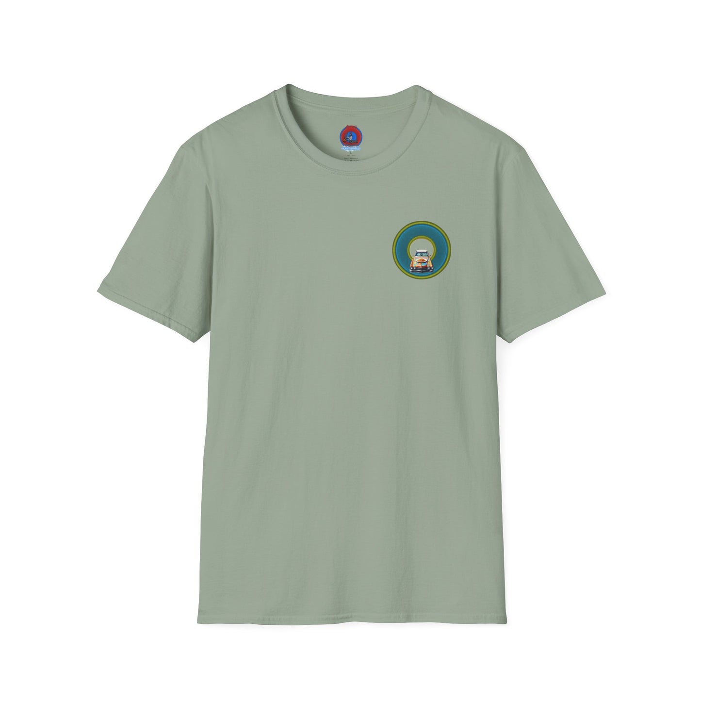 Classic Donut Tee - Unisex Soft-Style - "Cadillac Rainbow Spaghetti Incident" - series 1.0  - variant 1 - blue/green donut