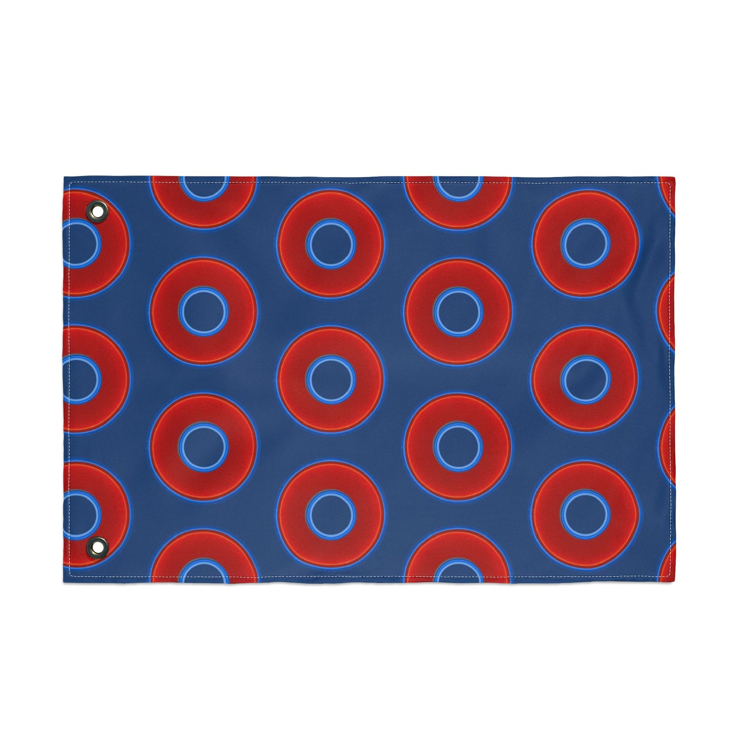 Lumpy Flagpole Sitters - Donut Flags [12" x 18"] - red vivid donut print w/Atlantic navy blue background