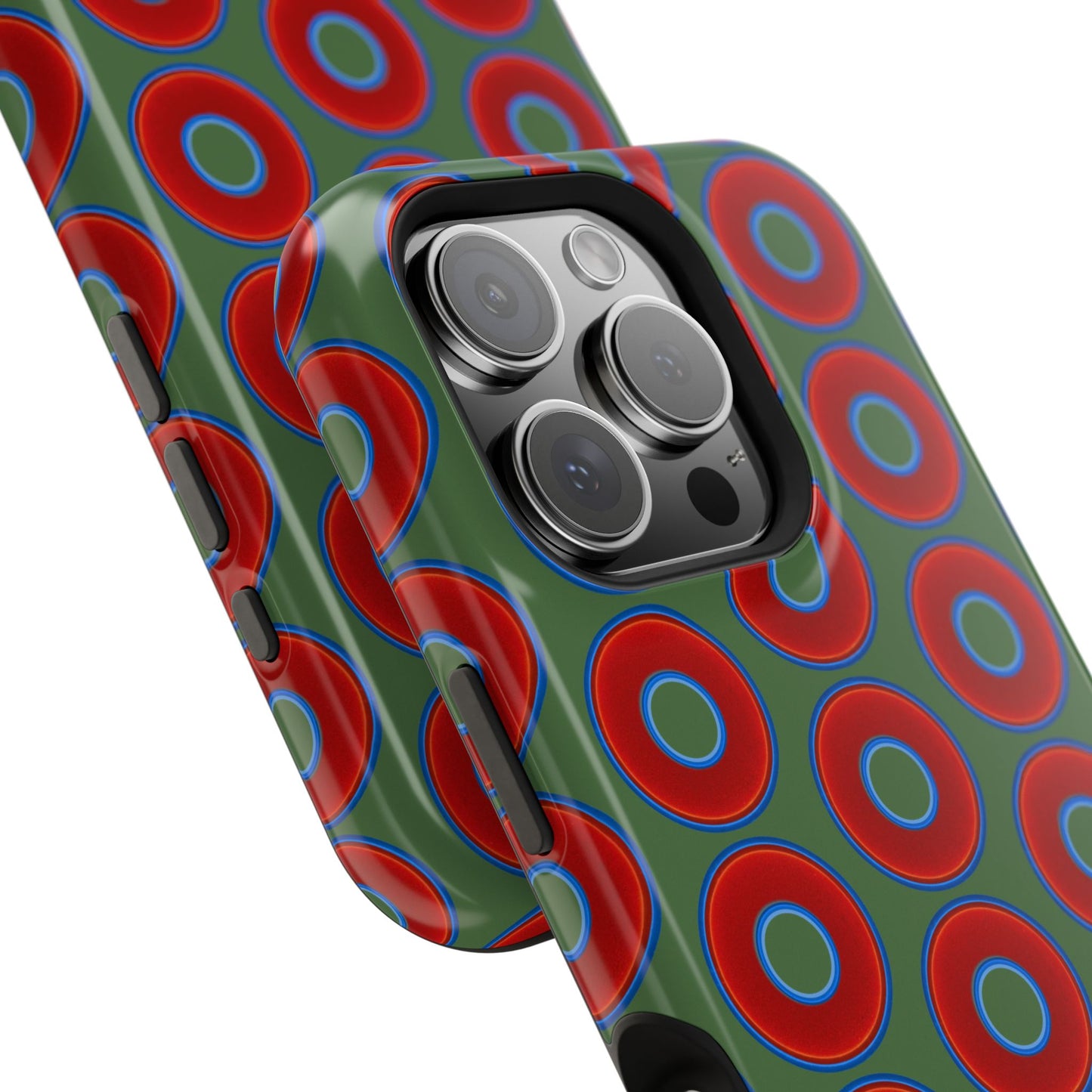 Magnetic Tough Donut Case - red vivid donut print w/dark green background