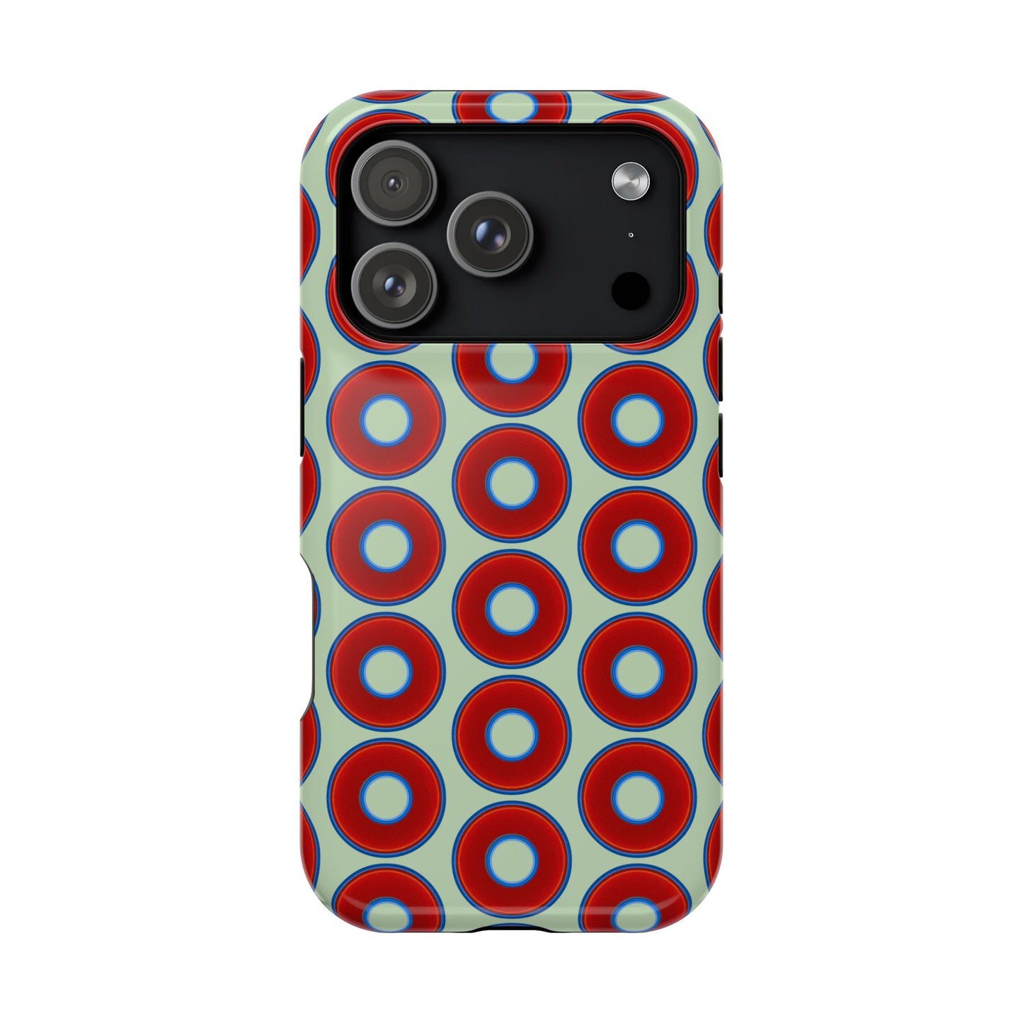 Magnetic Tough Donut Case - red vivid donut print w/seafoam green background