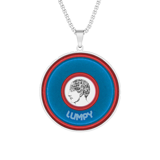 Lump's Heady Donut Necklace - 1" x 1" Stainless Steel Pendant - "Carini's Lumpy Pendant" - blue/red rustic donut - variant 2