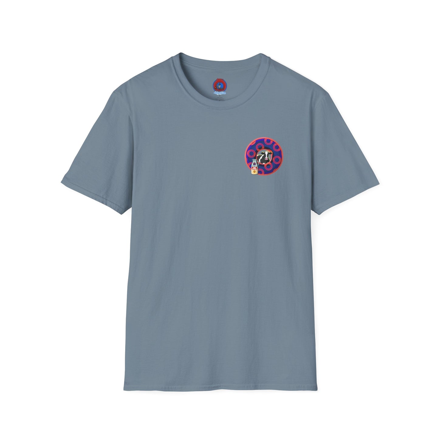 Classic Donut Tee - Unisex Soft-Style - "Beefy Wooked Cream - YEMSG Donut" - electric blue/red rustic paradox donut