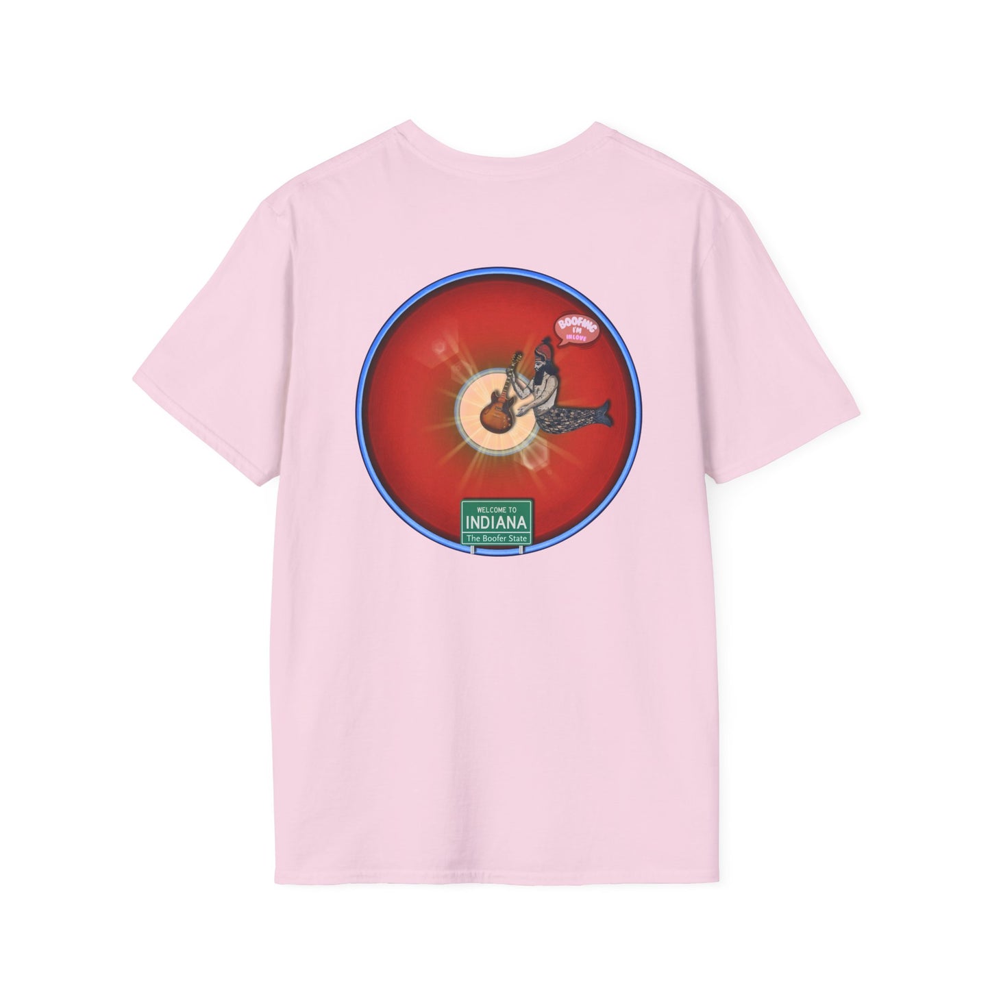 Classic Donut Tee - Unisex Soft-Style - "Indiana is for Boofers" - vivid red/blue plumpy donut - variant 2 - w/sun drop
