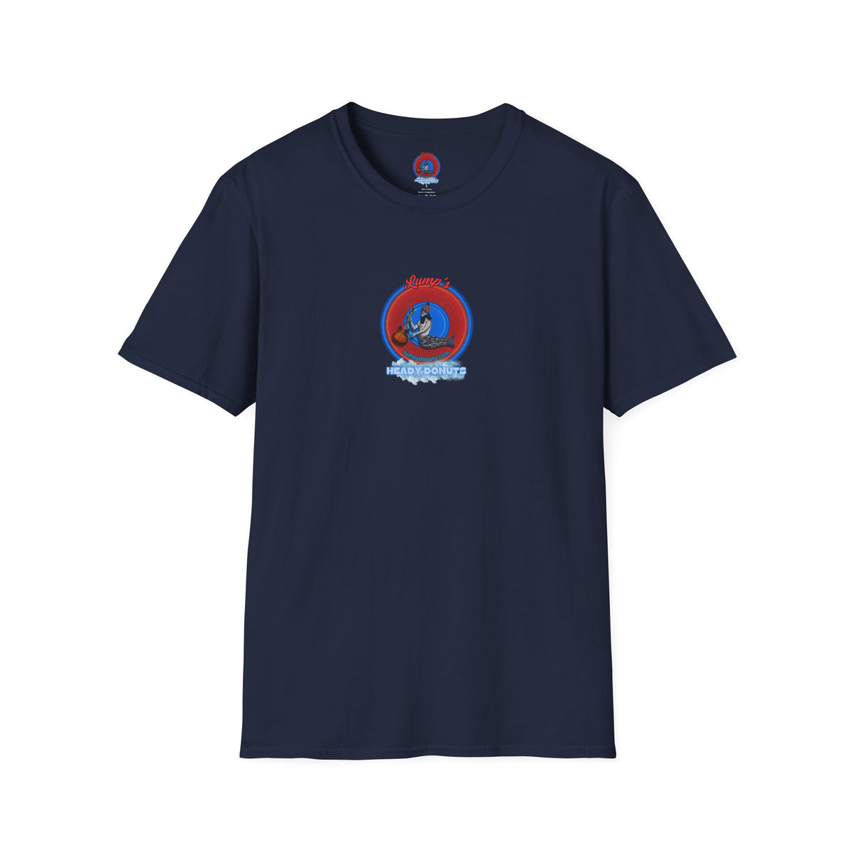 Classic Donut Tee - Unisex Soft-Style - "Lump's Heady Donuts Logo" - series 1.0  - red/blue rustic donut