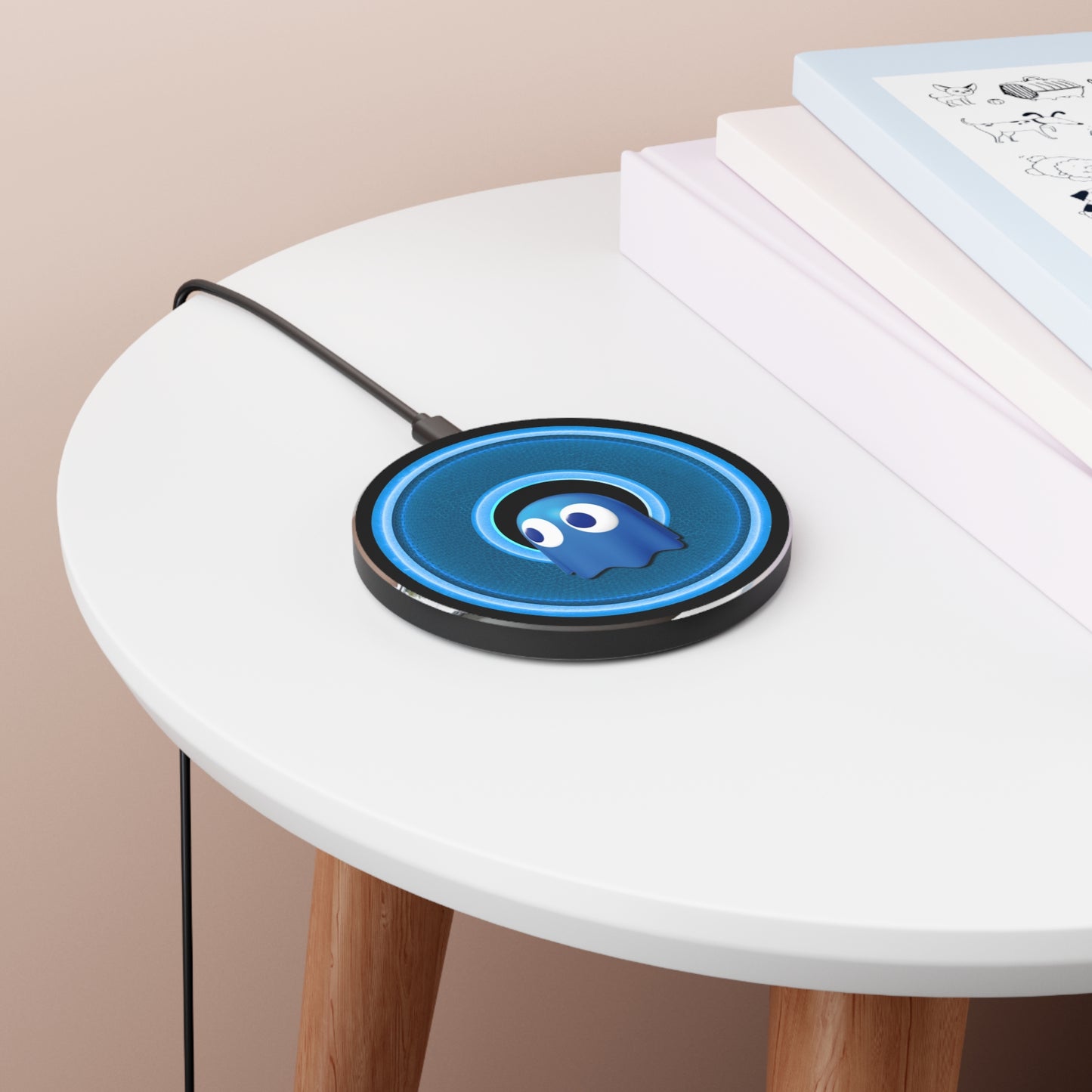 The Flow - Wireless Lumpy Donut Chargers - "Story of the Wireless Donut Charger" - rustic blue donut w/black background - variant 2