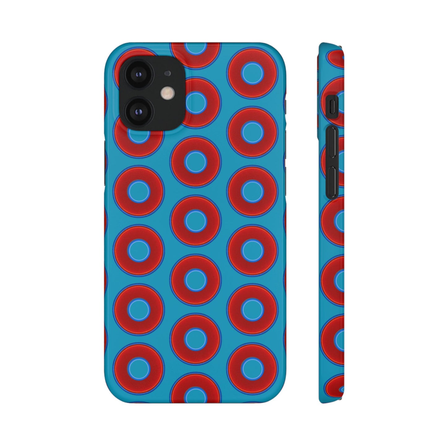 Lumpy Donut Snap Case - red vivid donut print w/aquamarine blue background