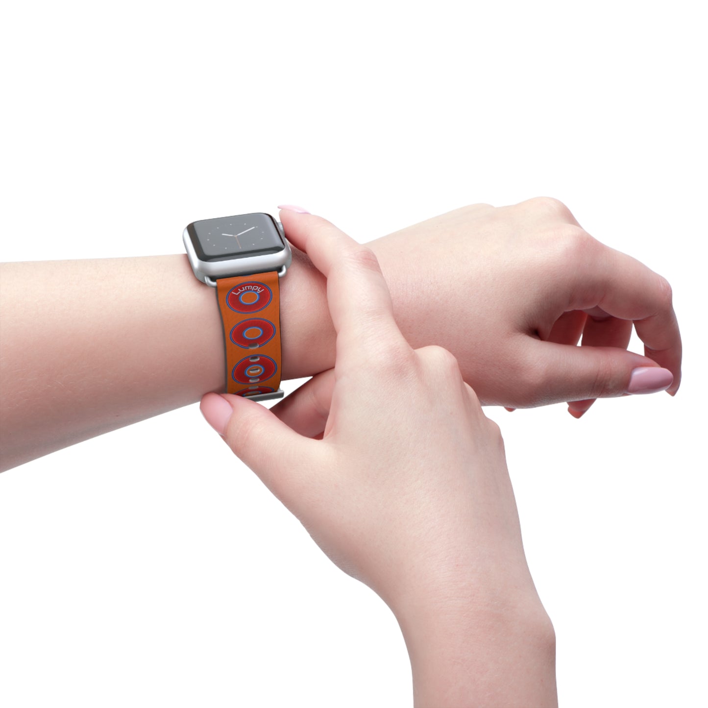 Lumpy Donut Wristband - compatible w/apple watch - red vivid donuts w/dark orange background