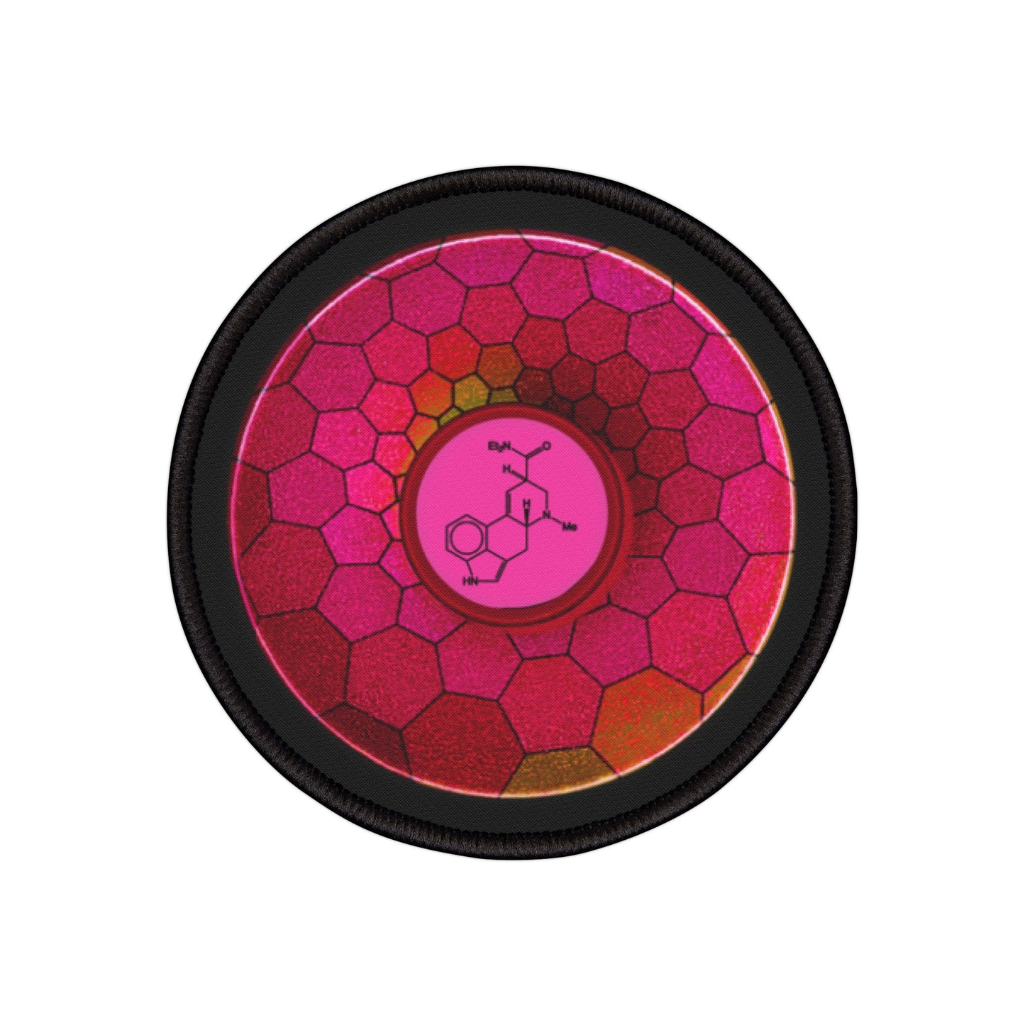 Iron-On Donut Patch - "Dr. Albert Hofmann's Donut Patch" - magenta hexadonut - variant 1