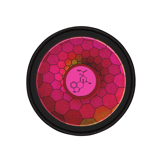 Iron-On Donut Patch - "Dr. Albert Hofmann's Donut Patch" - magenta hexadonut - variant 1