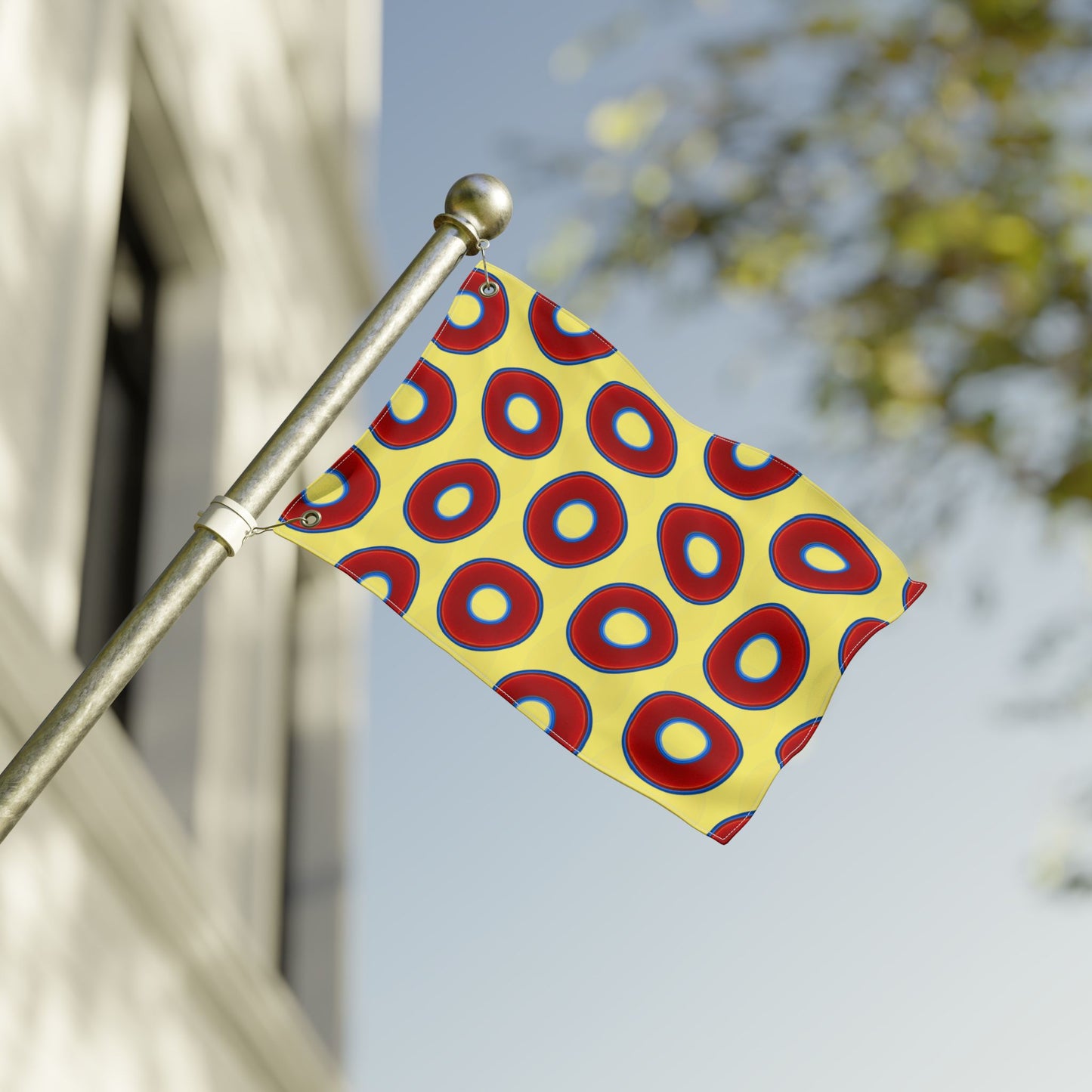 Lumpy Flagpole Sitters - Donut Flags [12" x 18"] - red vivid donut print w/yellow background