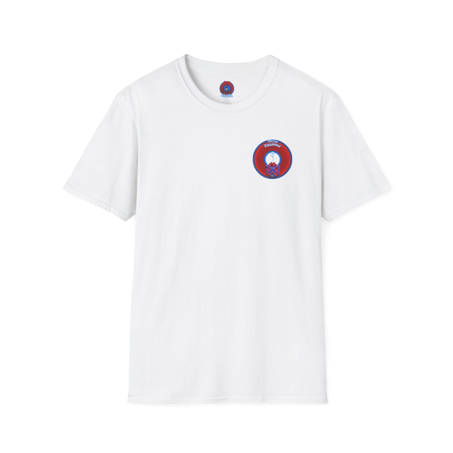 Classic Donut Tee - Unisex Soft-Style - "Phishmas Caroler's Tee " - vivid red/blue donut - variant 2
