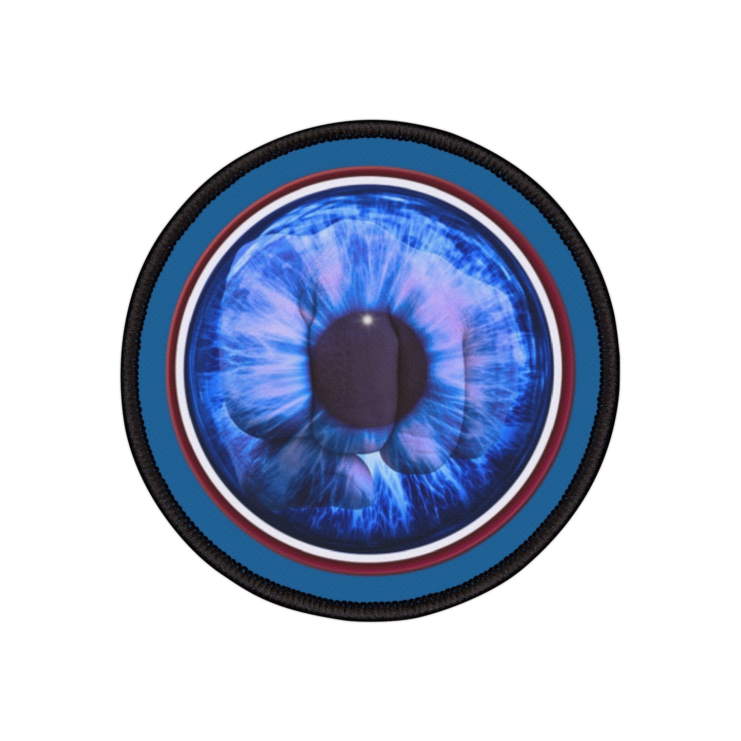 Iron-On Donut Patch - "Wilson's Eyesore of a Donut  " - vivid blue/red idonut - variant 1