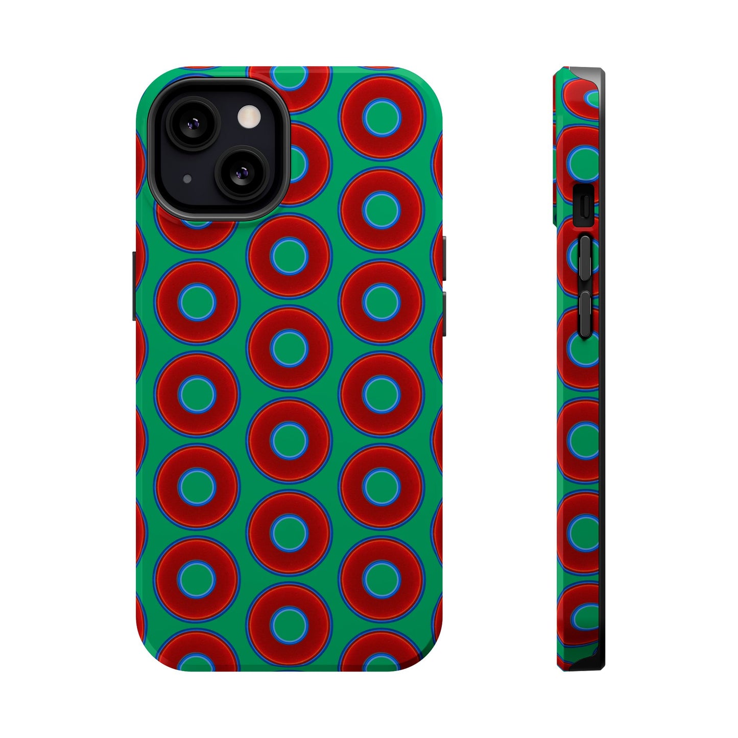 Magnetic Tough Donut Case - red vivid donut print w/jade green background
