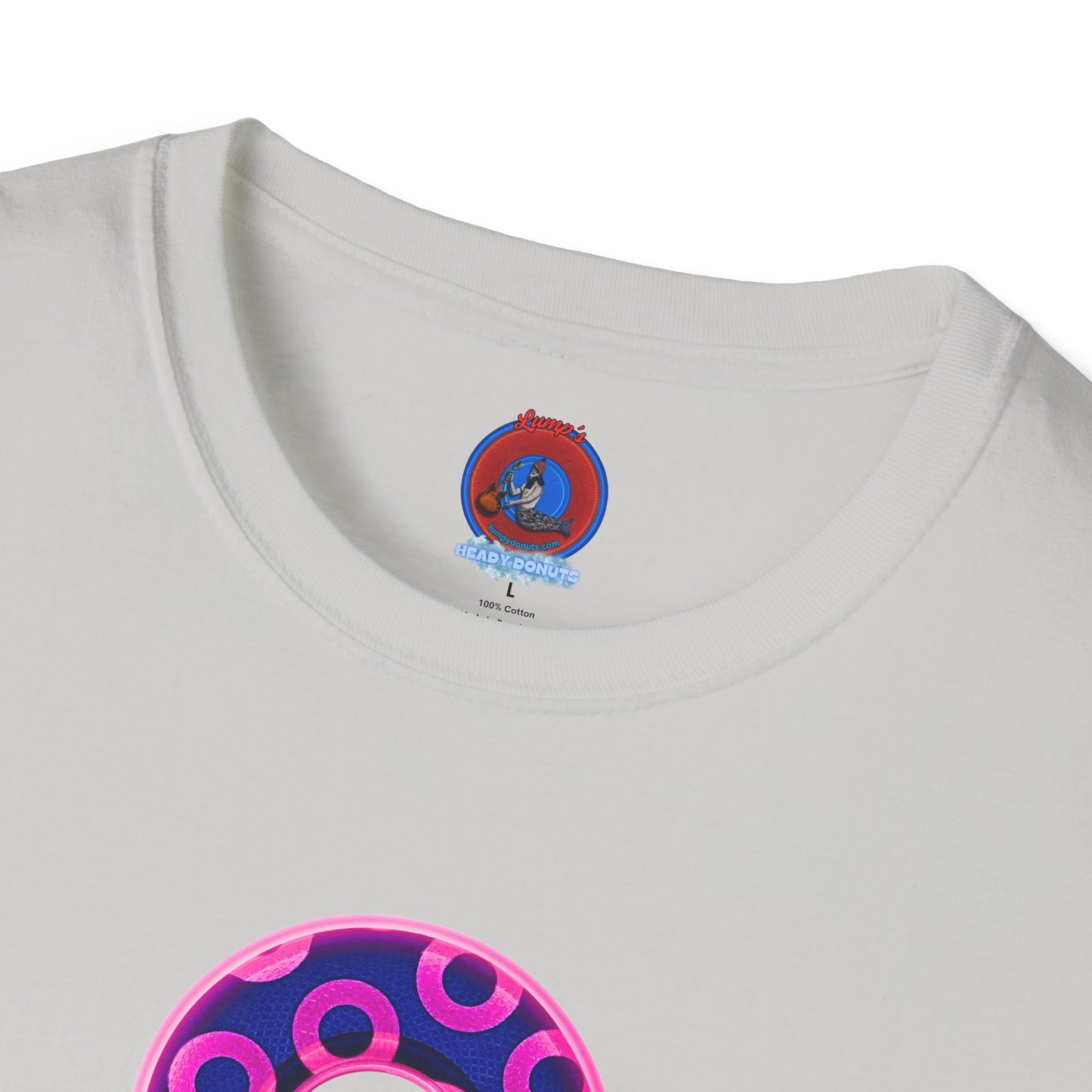 Plain Donuts/Unisex Soft-Style - "Plain Rustic Paradoxical Donuts" - hot pink/dark blue donuts