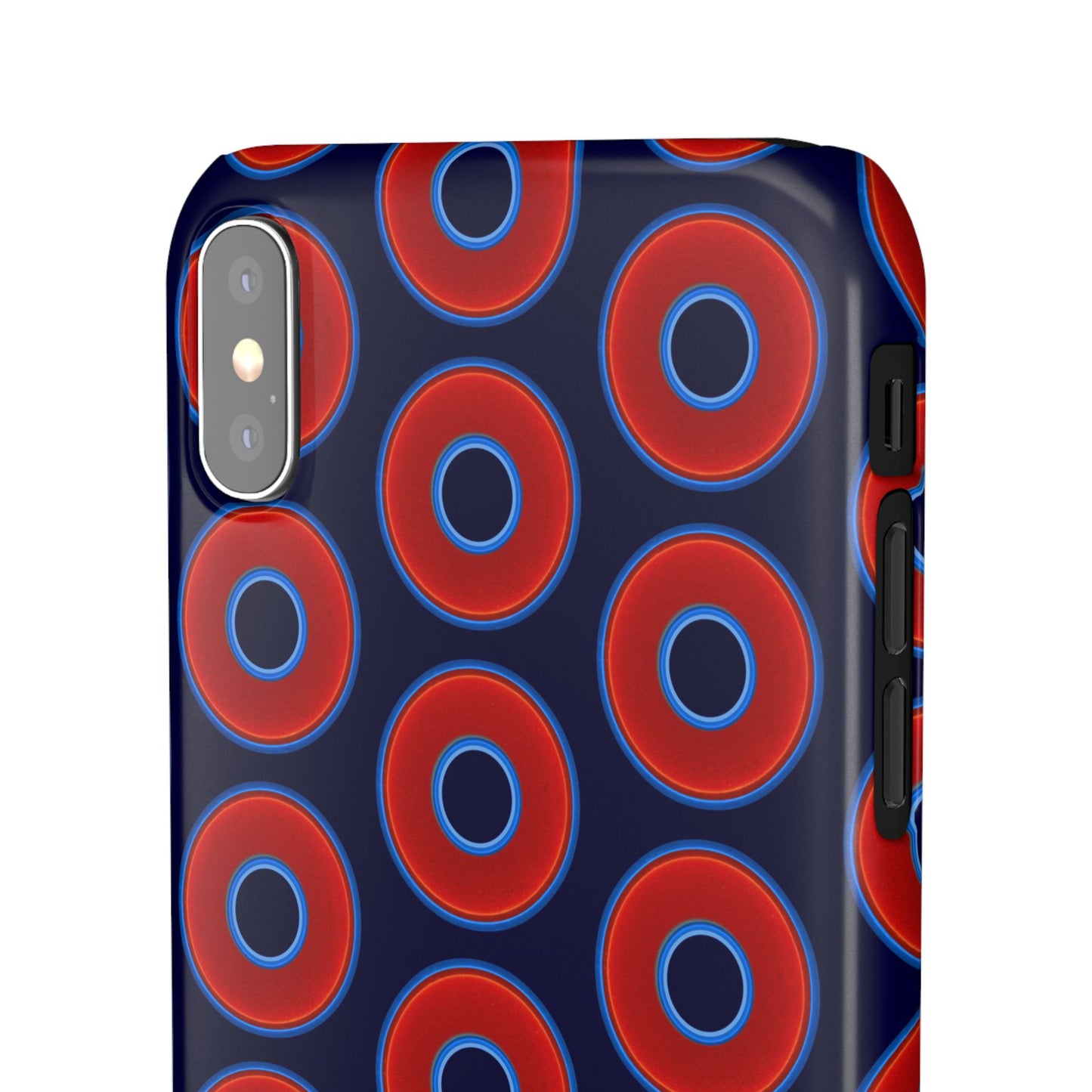 Lumpy Donut Snap Case - red vivid donut print w/midnight blue background